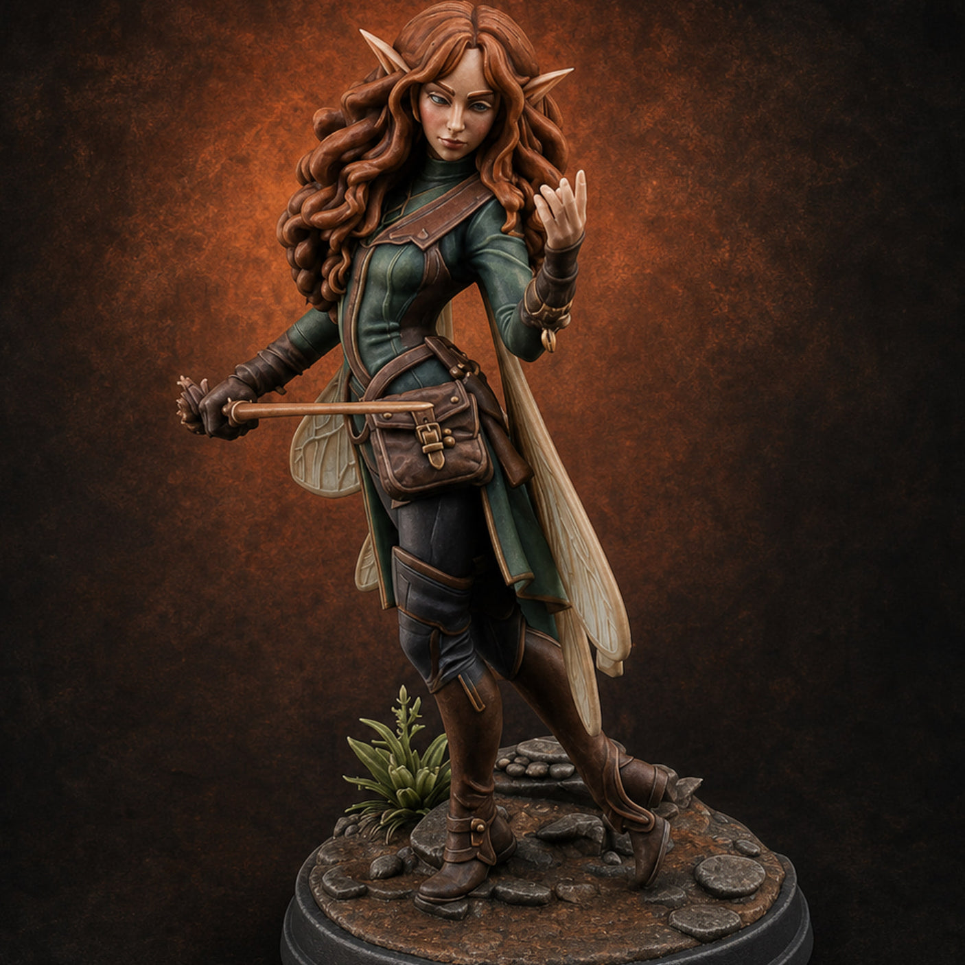 Hair Flowing Confident Elf Rogue — painted concept preview (miniature supplied unpainted)