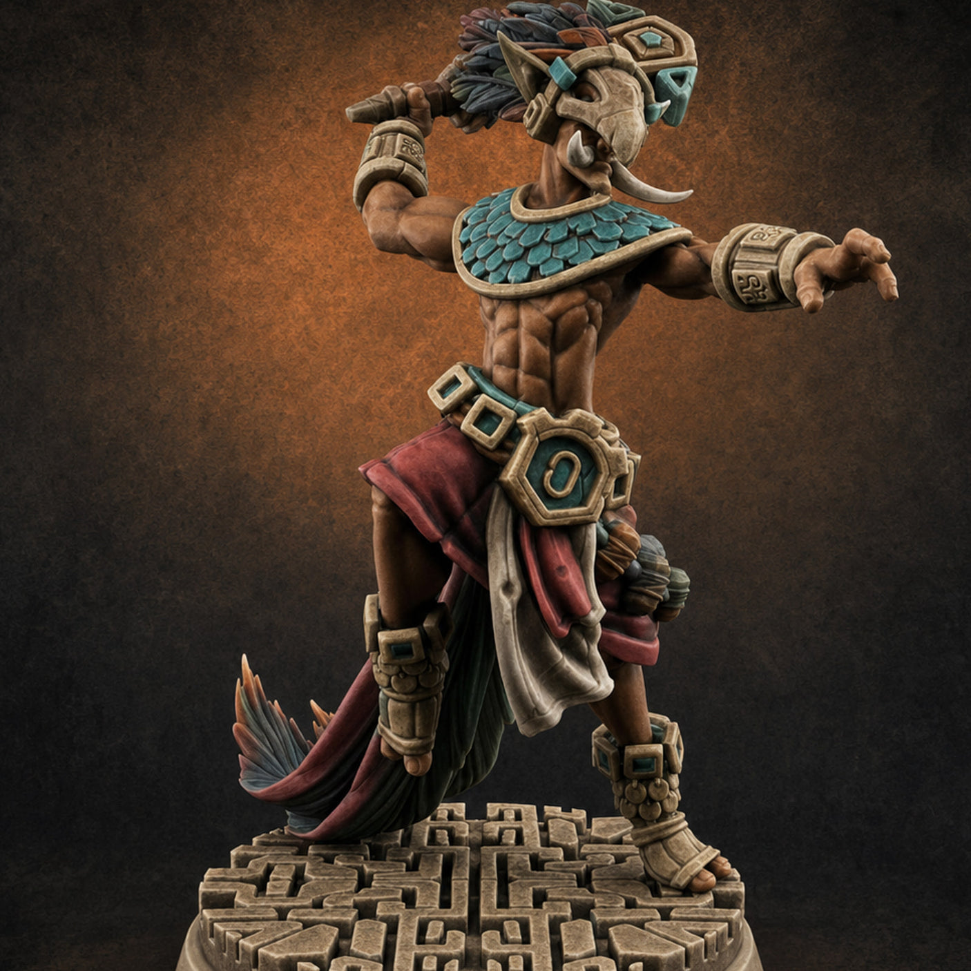 Aztec Inspired Stone-Fisted Hobgoblin Fighter B — painted concept preview (miniature supplied unpainted)