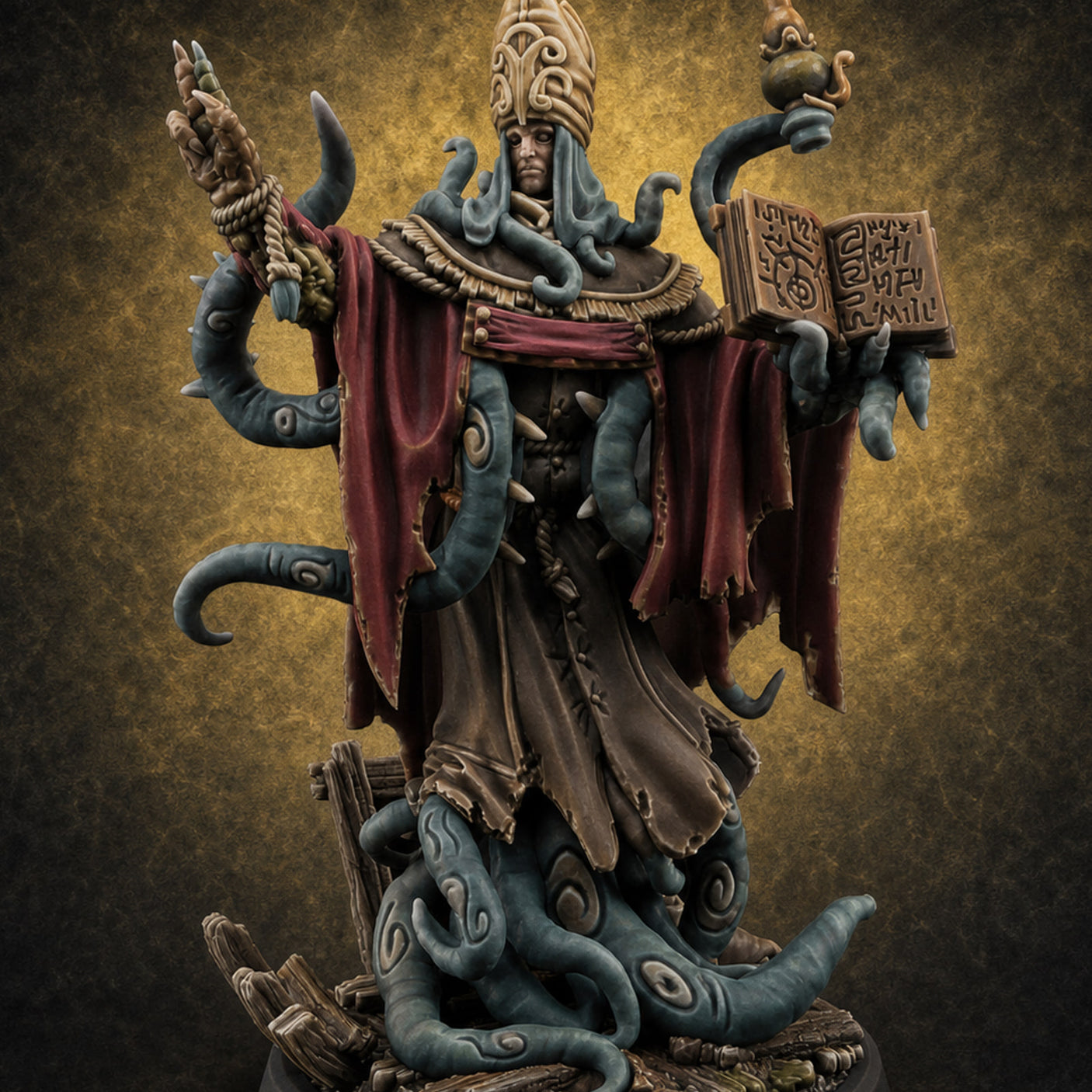 Tome Reading Staff Wielding Deep One Bishop B — painted concept preview (miniature supplied unpainted)
