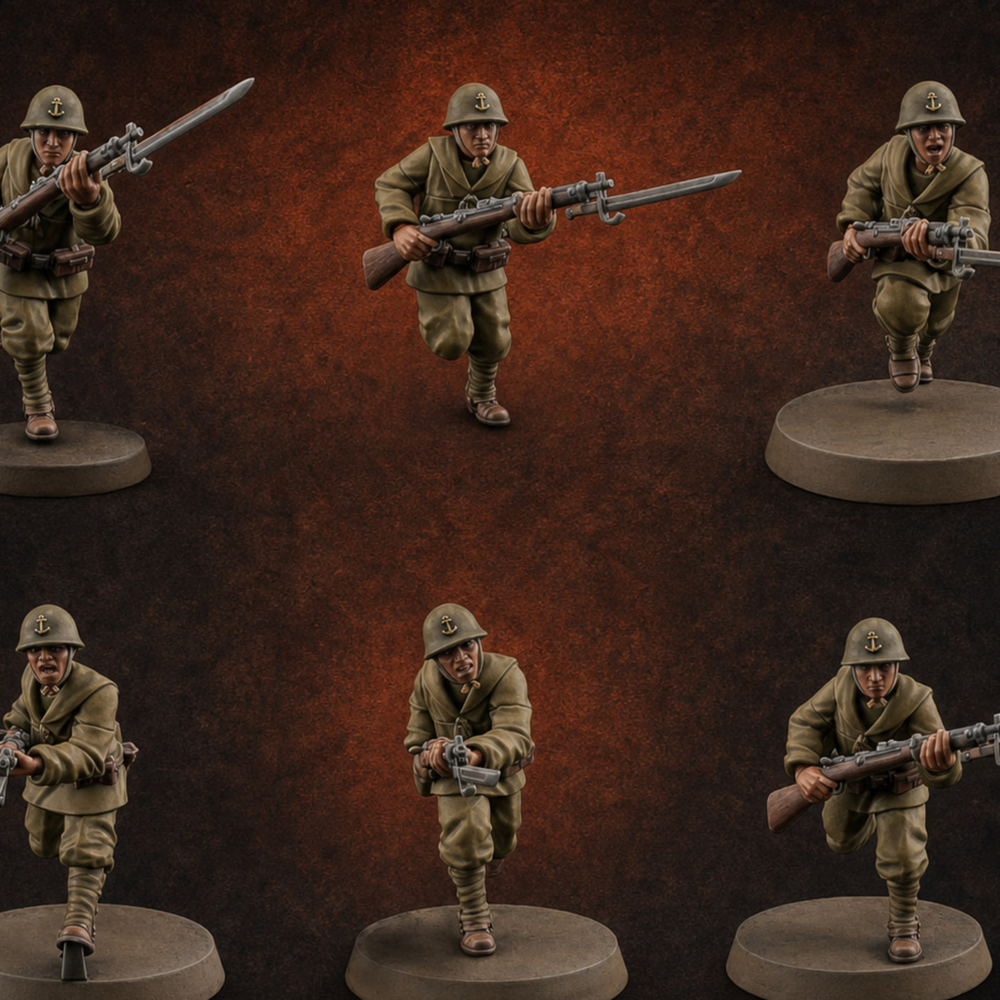 Bayonet Charging World War 2 Japanese Riflemen Miniature for Dungeons and Dragons, Pathfinder or other TTRPGs