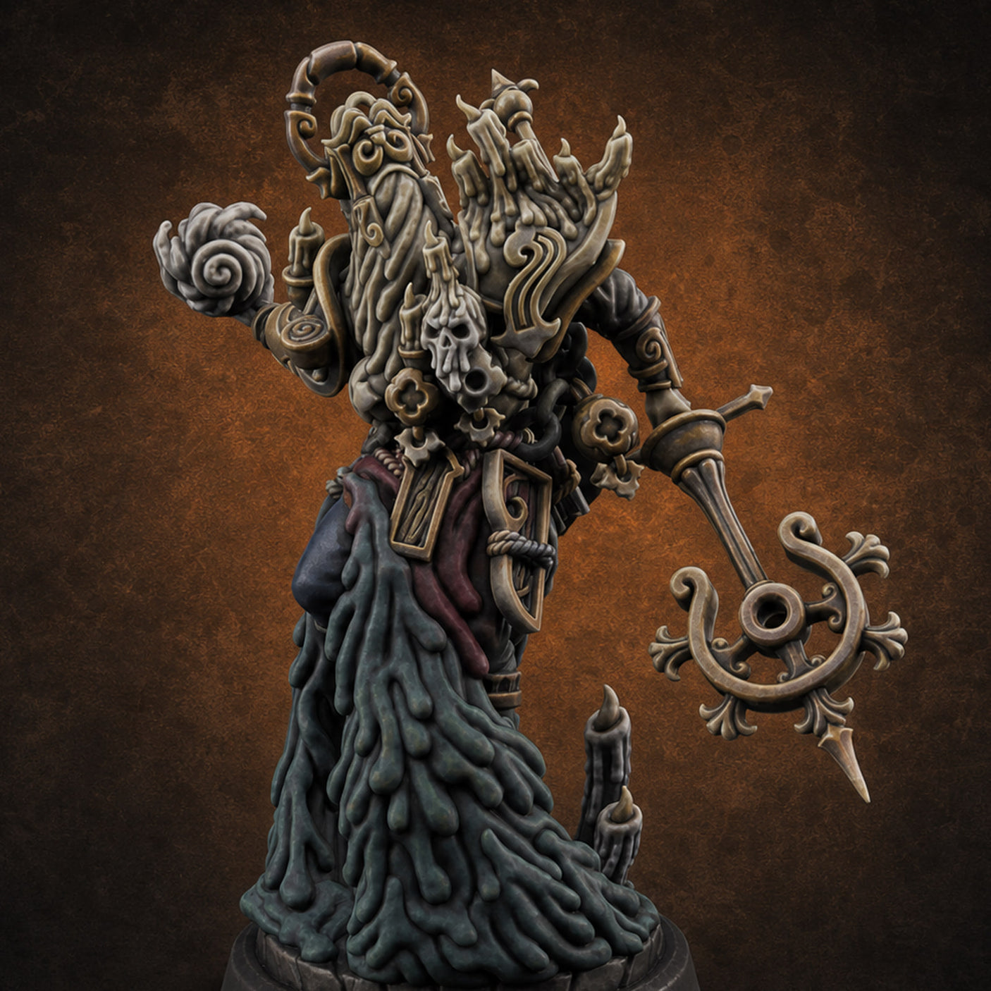 Staff Brandishing Lich Priest Miniature for Dungeons and Dragons, Pathfinder or other TTRPGs