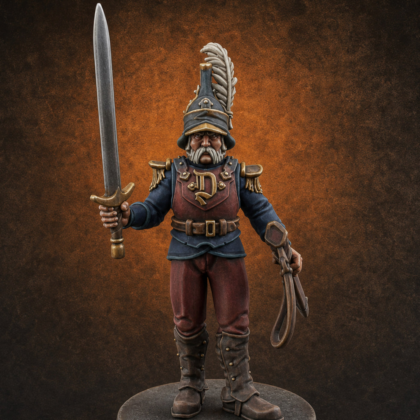 Plume Standing Proud Human Guards A — painted concept preview (miniature supplied unpainted)