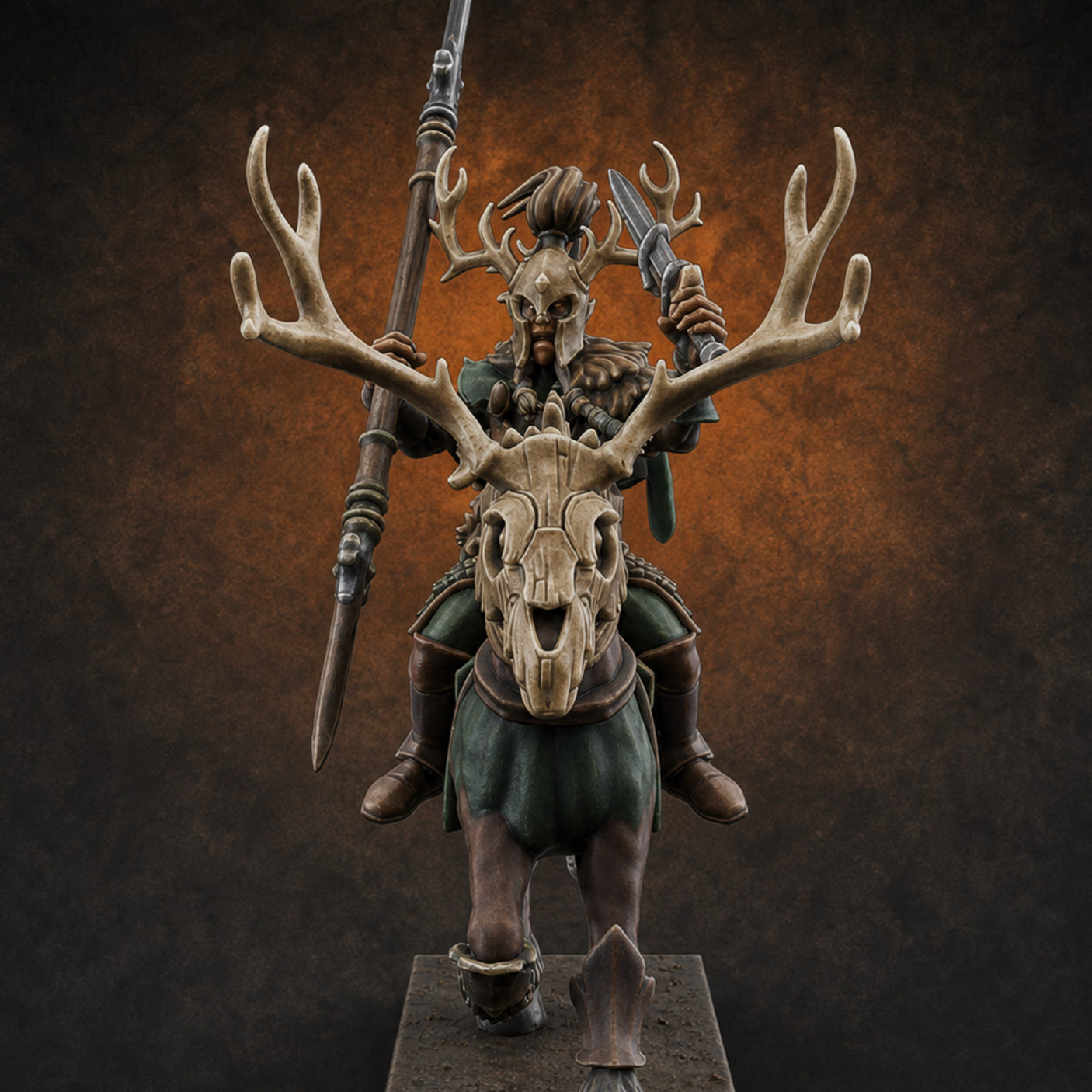 Antlered Cavalry Charging Wild Hunt Rider D — painted concept preview (miniature supplied unpainted)