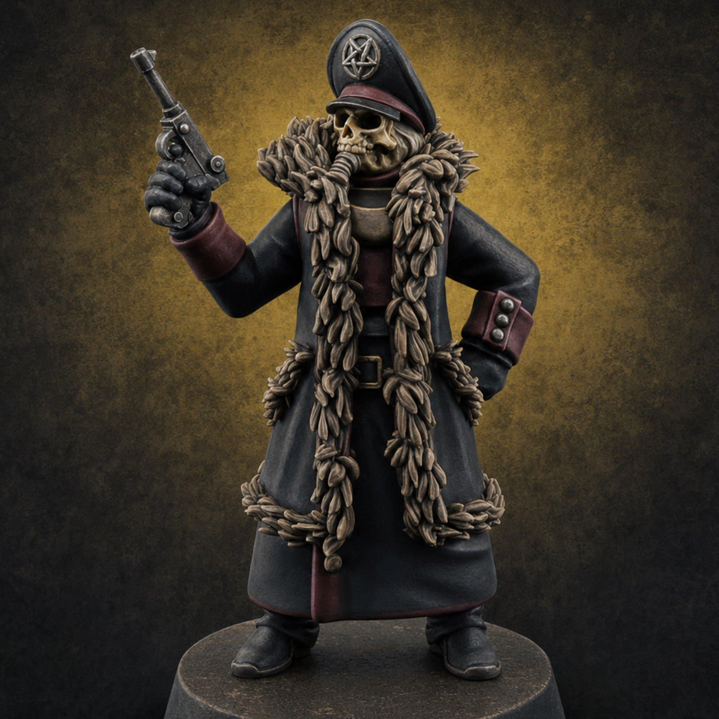Pistol Toting Fur Lined Skeleton Masked Commissar A Miniature for Dungeons and Dragons, Pathfinder or other TTRPGs