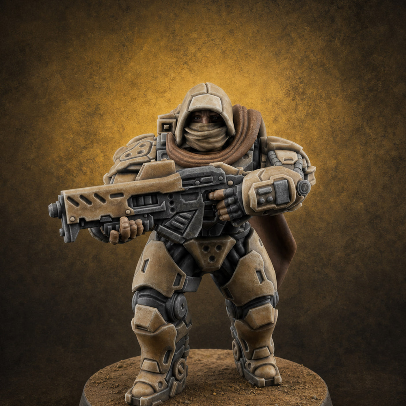 Heavy Armoured Desert Trooper D Miniature for Dungeons and Dragons, Pathfinder or other TTRPGs