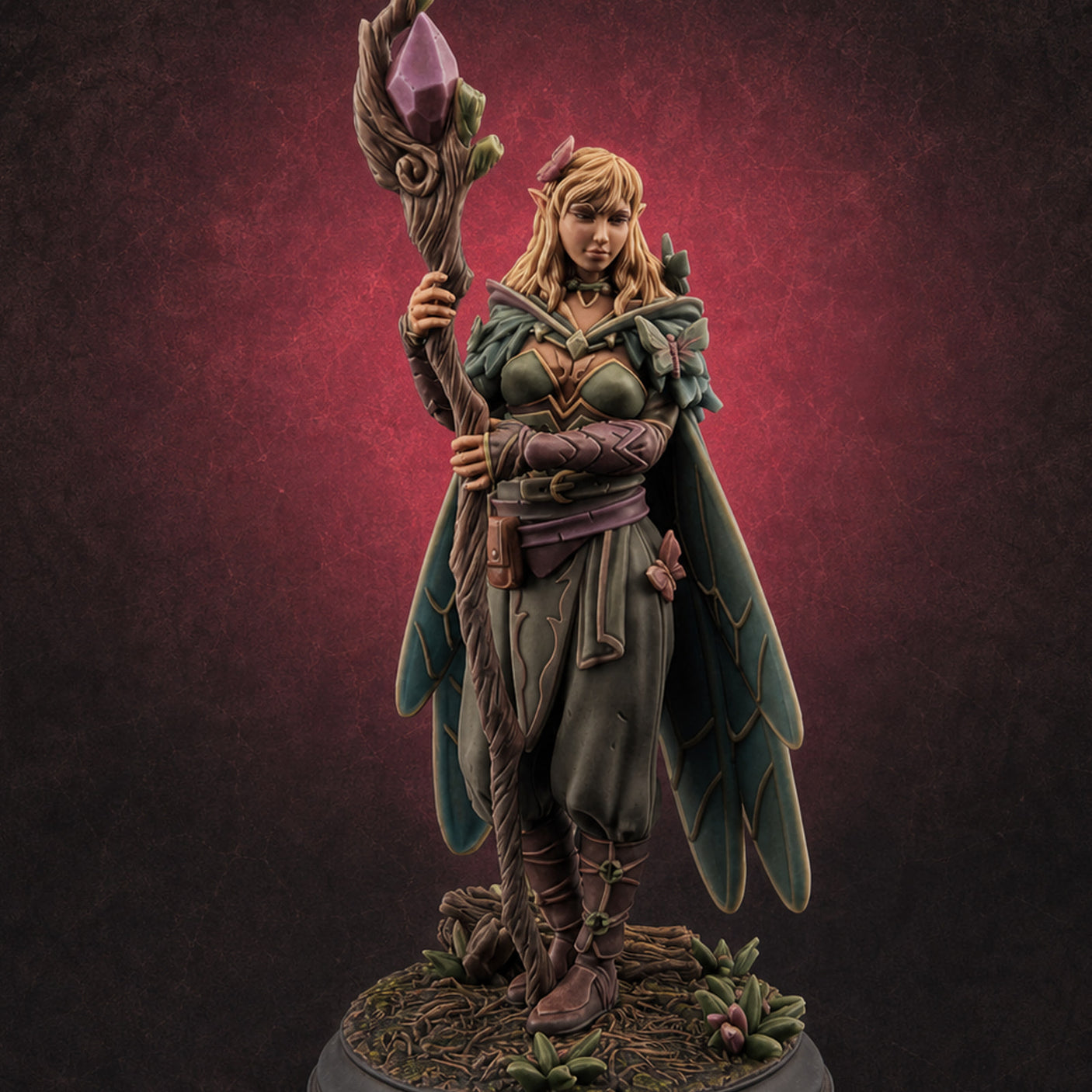 Staff Raising Fairy Sorceress Miniature for Dungeons and Dragons, Pathfinder or other TTRPGs