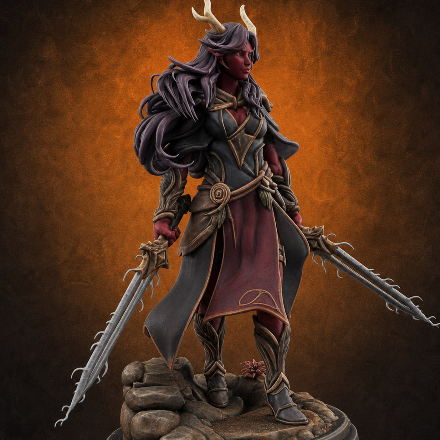 Swept Back Striding Tiefling Warlord — painted concept preview (miniature supplied unpainted)