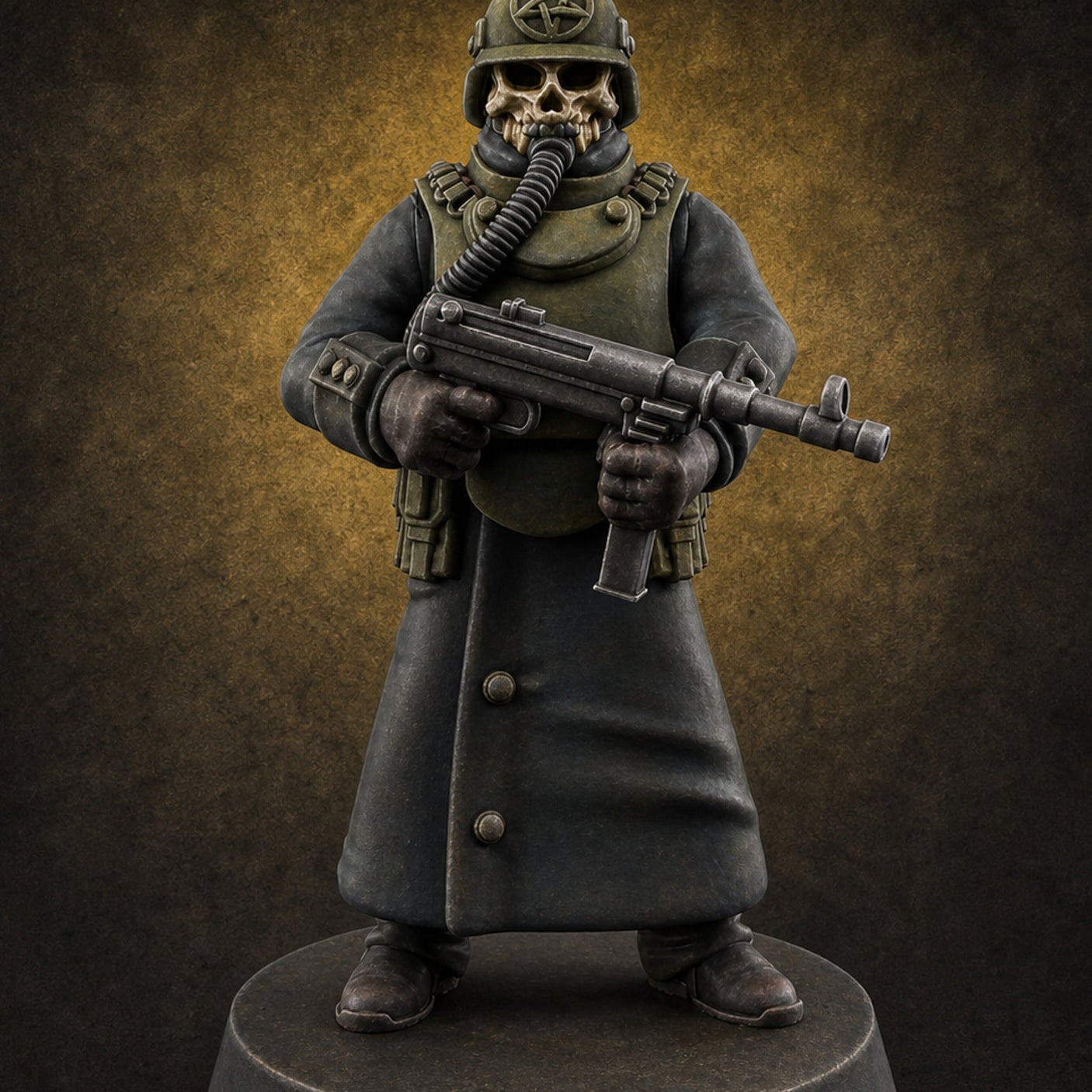 Gas-Masked Trenchcoated Skeleton Trooper B Miniature for Dungeons and Dragons, Pathfinder or other TTRPGs