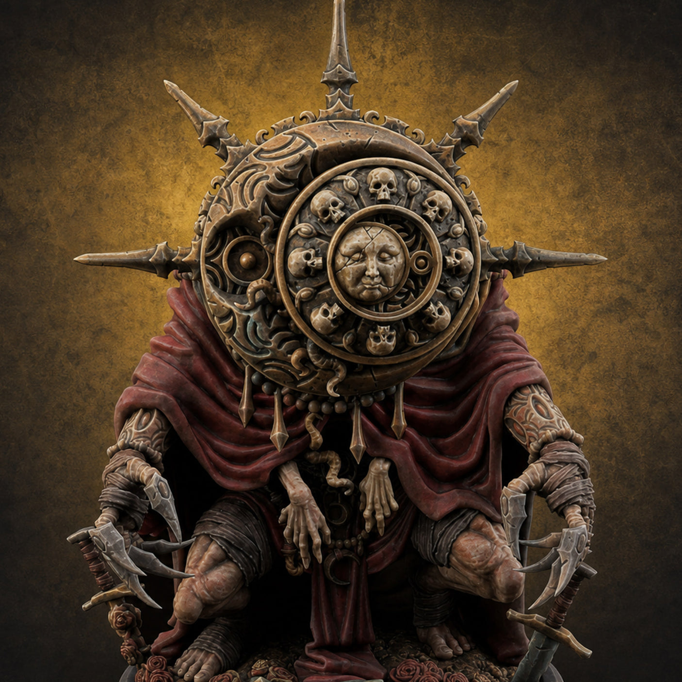 Spikes All Around Golem Timekeeper Construct — painted concept preview (miniature supplied unpainted)