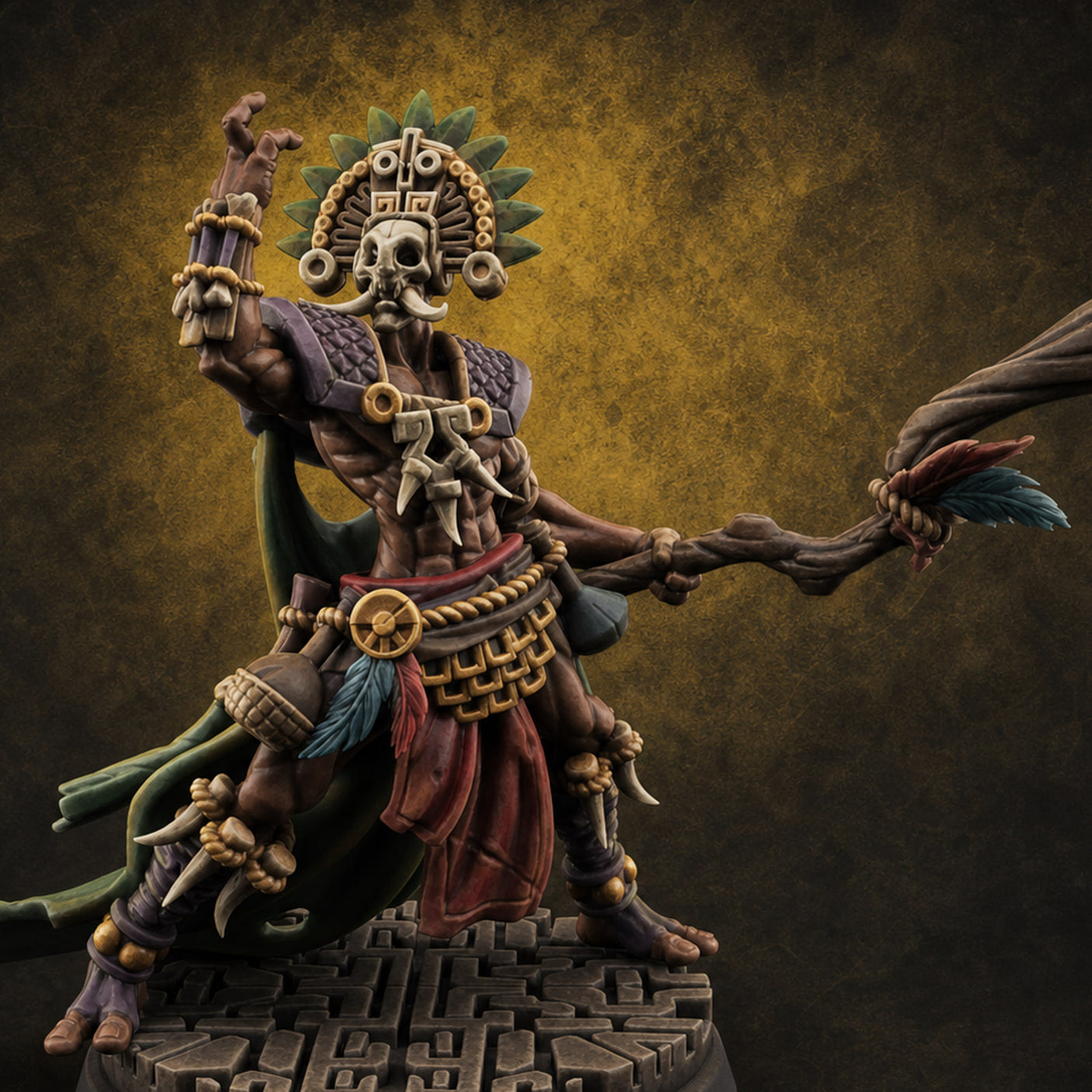 Aztec Inspired Feathered Incantation Hobgoblin Shaman A — painted concept preview (miniature supplied unpainted)