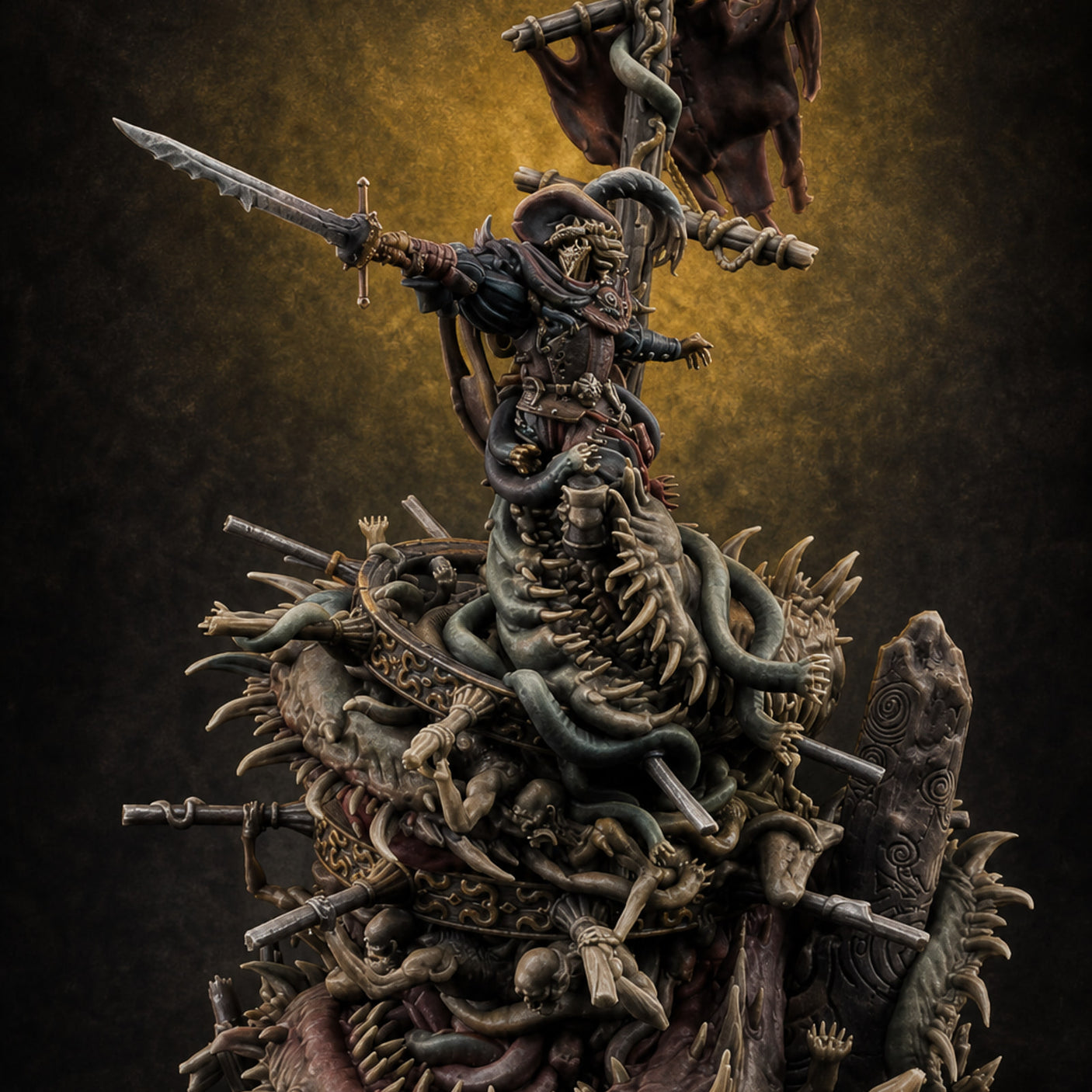 Tattered Banner Sword Thrusting Mutated Undead Pirate Captain — painted concept preview (miniature supplied unpainted)