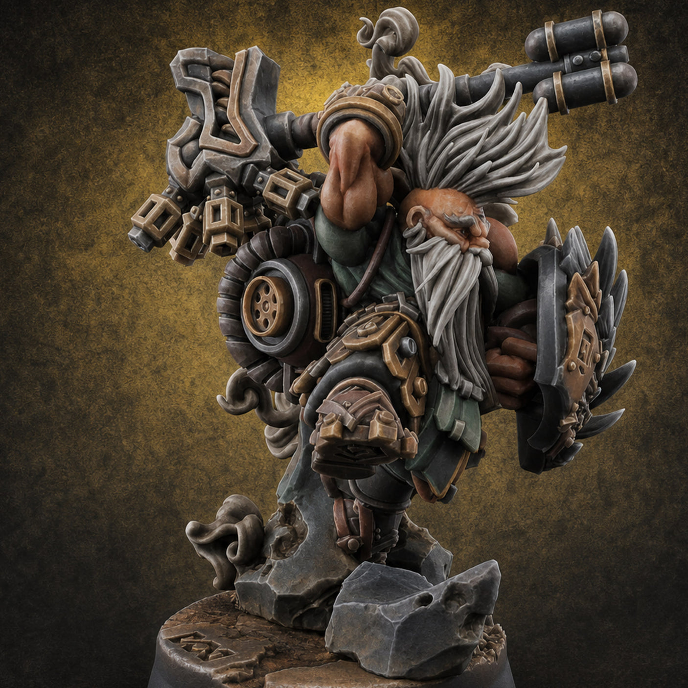 Steam Powered Dwarf Fighter Miniature for Dungeons and Dragons, Pathfinder or other TTRPGs