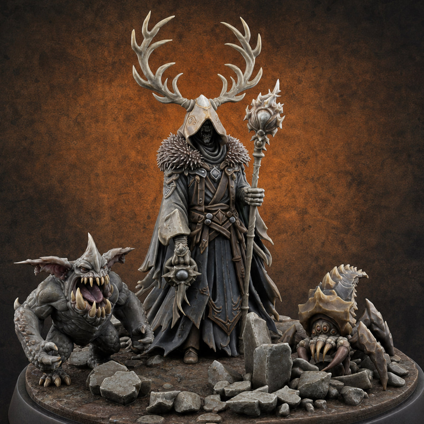 Antlered Summoning Draugr Shaman — painted concept preview (miniature supplied unpainted)