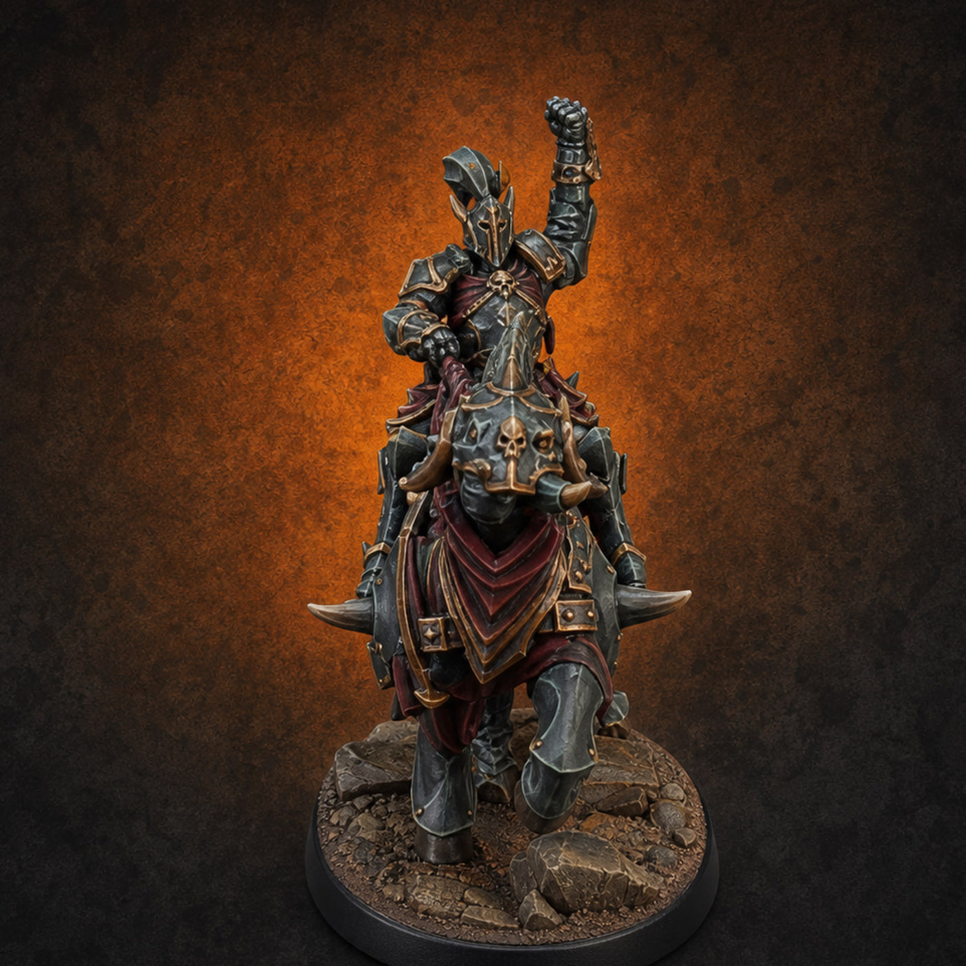 Fist Raised Triumphant War Stallion Warlord — painted concept preview (miniature supplied unpainted)