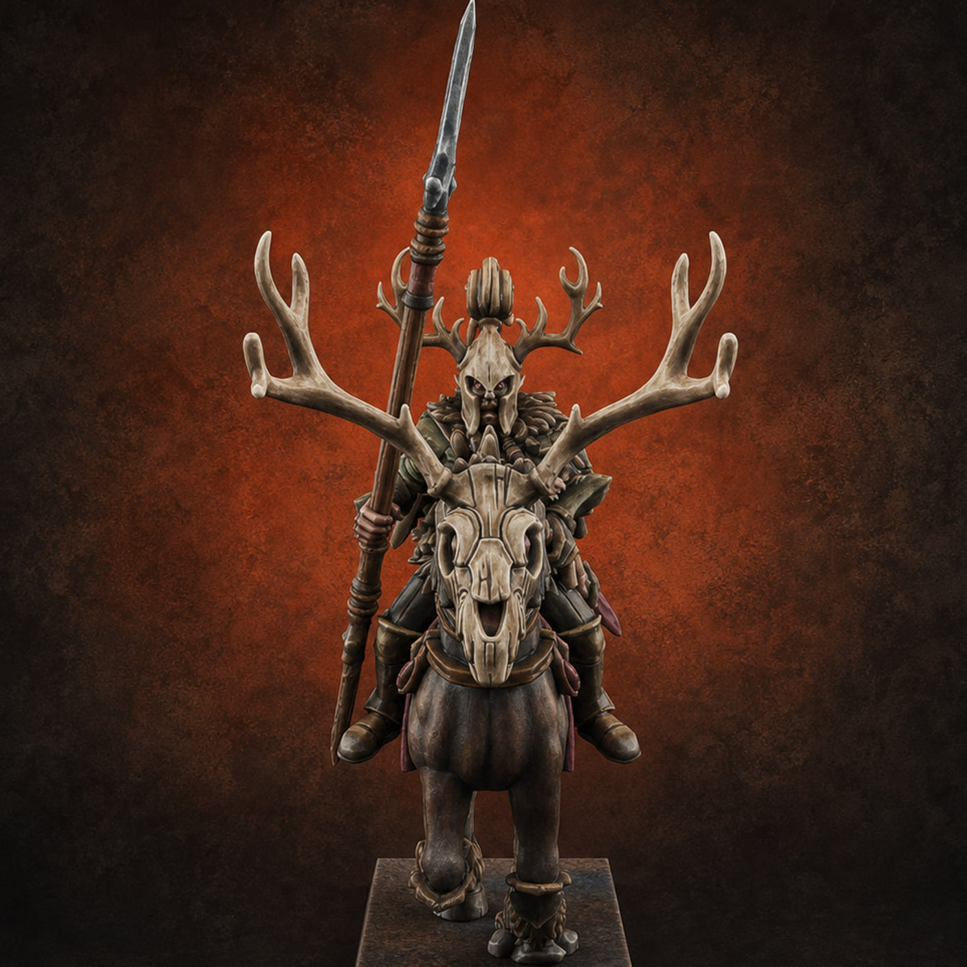 Antlered Cavalry Charging Wild Hunt Rider A — painted concept preview (miniature supplied unpainted)