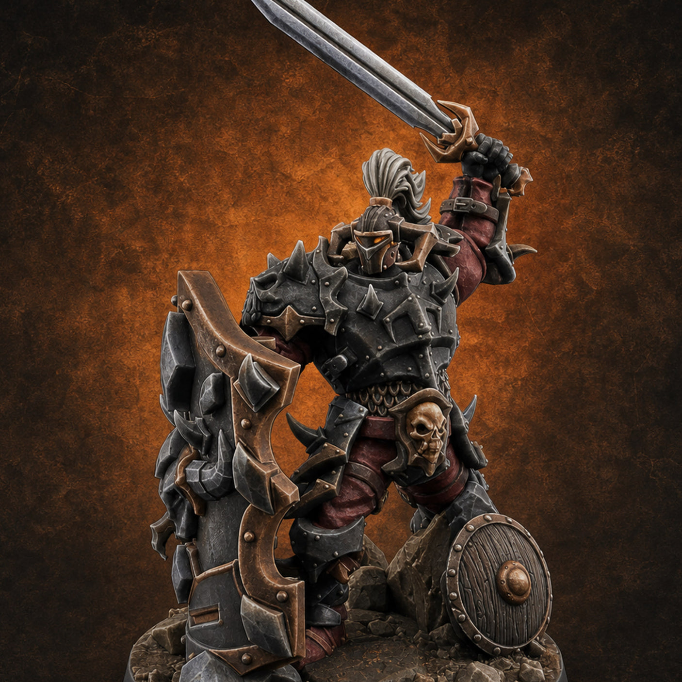 Heavy Shielded Demon Warriors B — painted concept preview (miniature supplied unpainted)