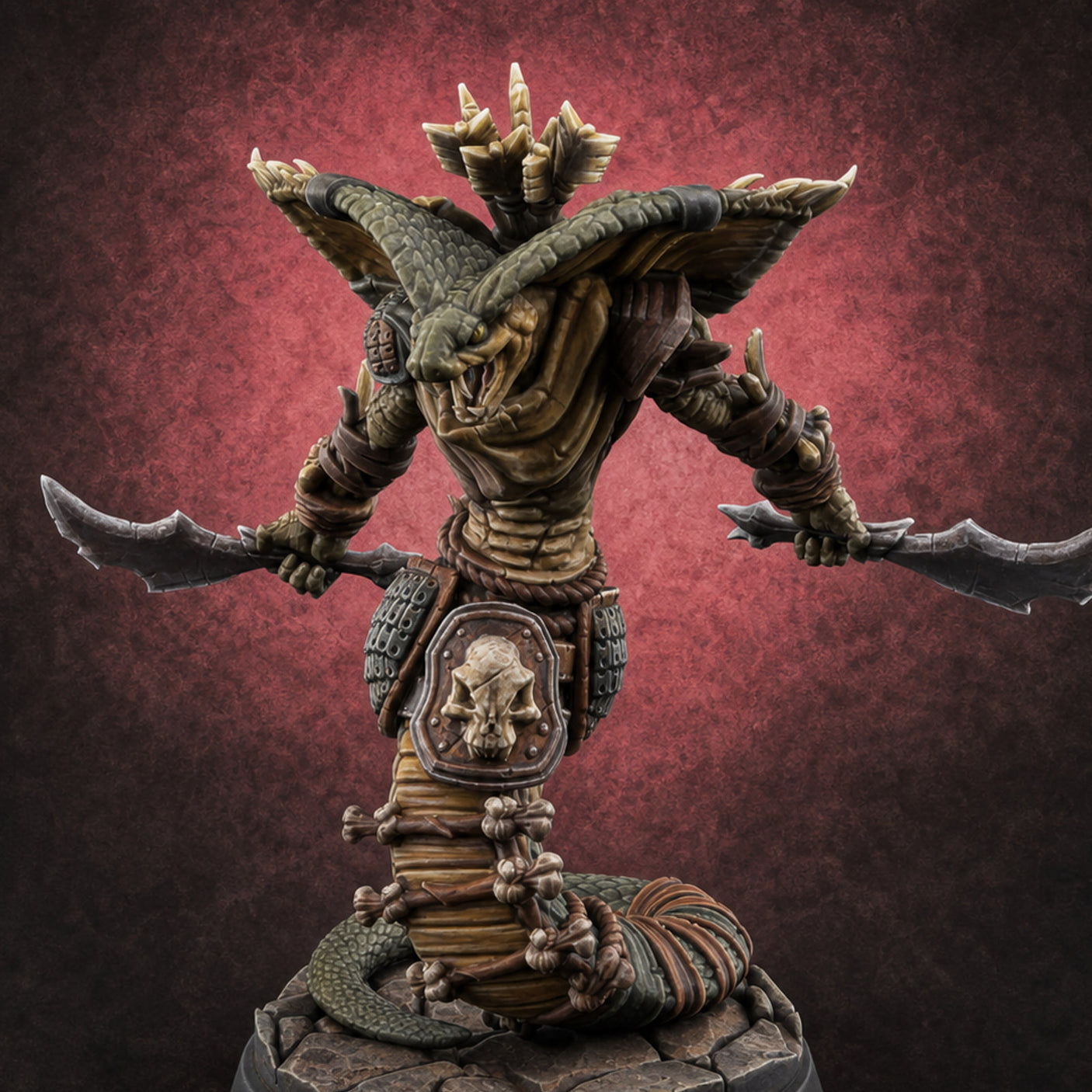 Spear Thrust Snarling Naga Warrior B — painted concept preview (miniature supplied unpainted)