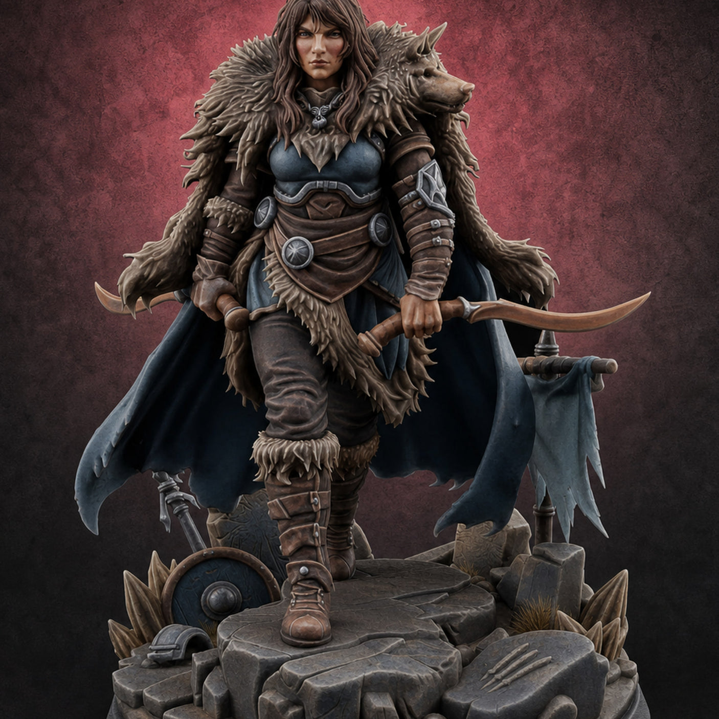Fur Cloaked Striding Human Ranger — painted concept preview (miniature supplied unpainted)