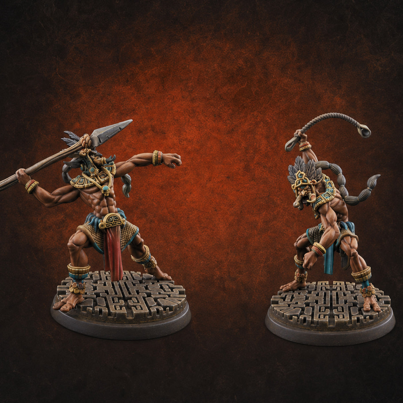 Aztec Inspired Spear Hobgoblin Warrior — painted concept preview (miniature supplied unpainted)