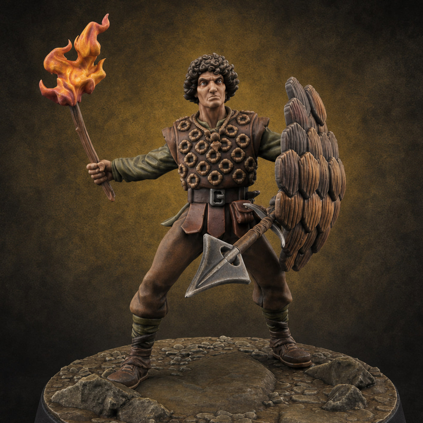 Torch Aloft Triumphant Human Spearman — painted concept preview (miniature supplied unpainted)