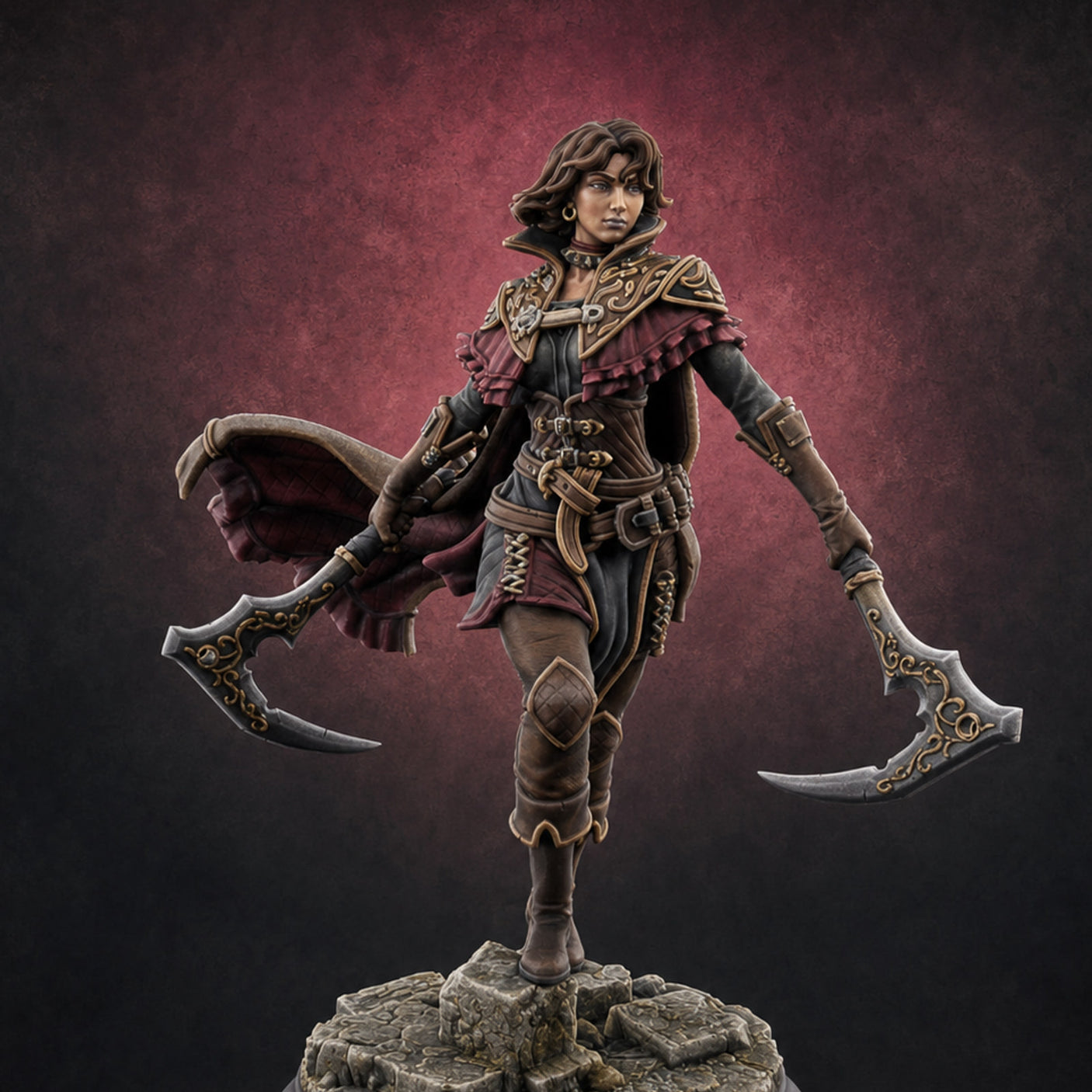 Twin Axes Spreading Human Warrior — painted concept preview (miniature supplied unpainted)