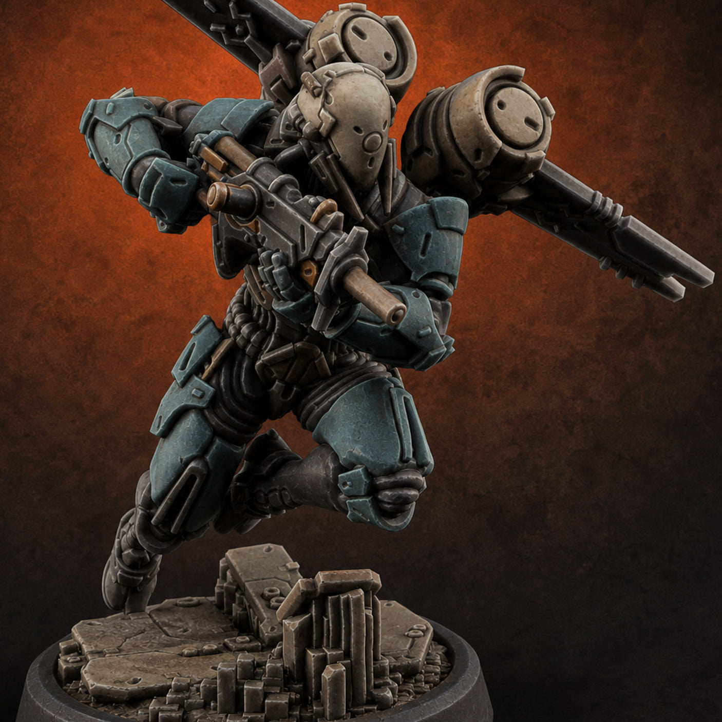 Gun Toting Leaping Warforged Trooper H — painted concept preview (miniature supplied unpainted)