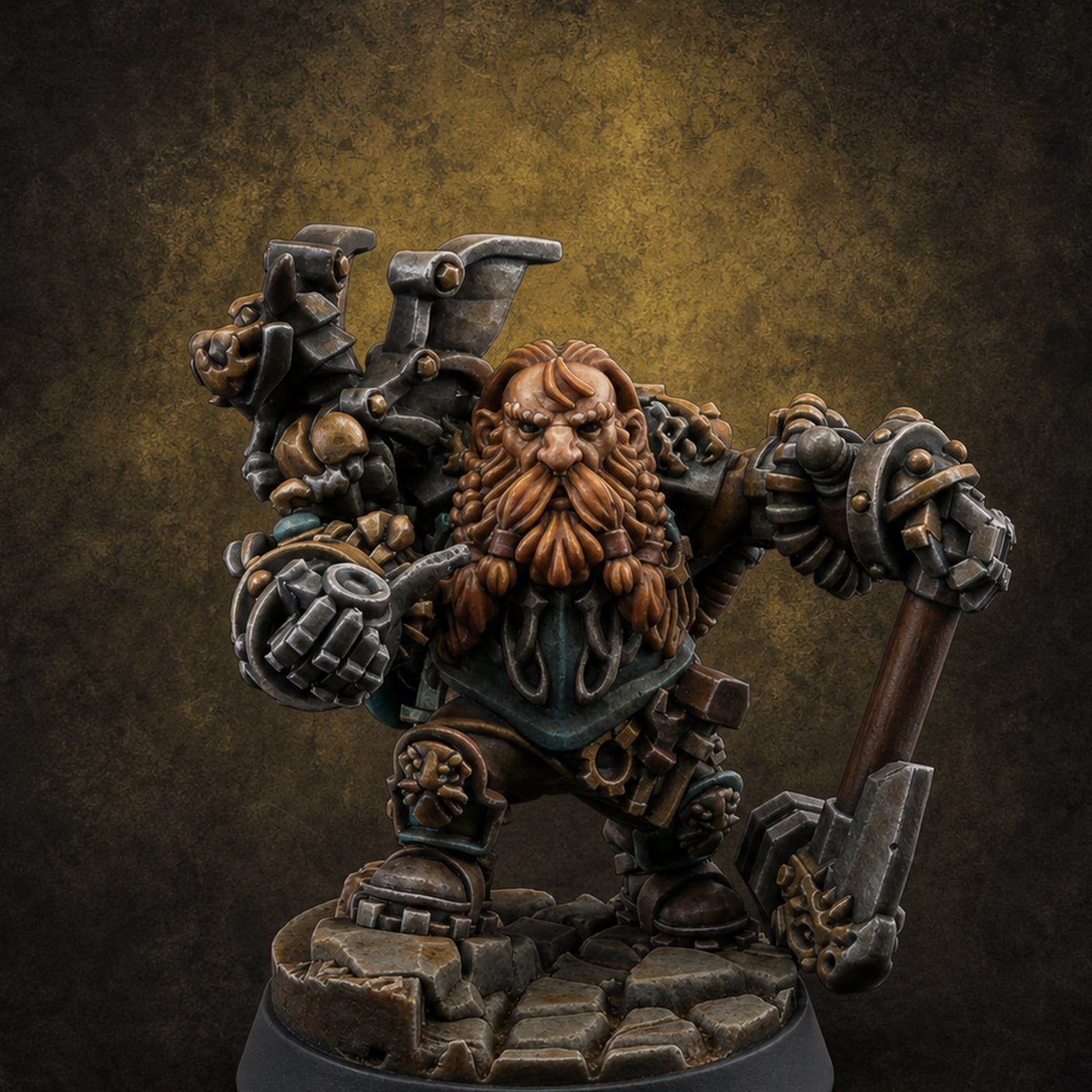 Arms Raised Bellowing Dwarf Artificer — painted concept preview (miniature supplied unpainted)