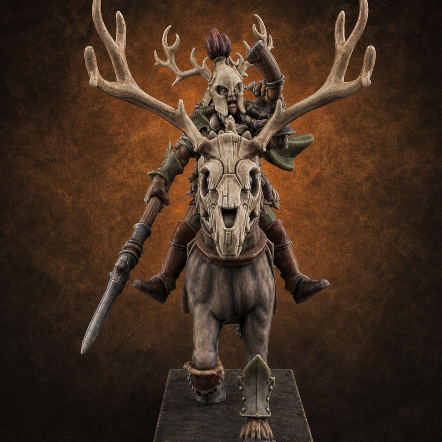 Antlered Cavalry Charging Wild Hunt Rider H — painted concept preview (miniature supplied unpainted)