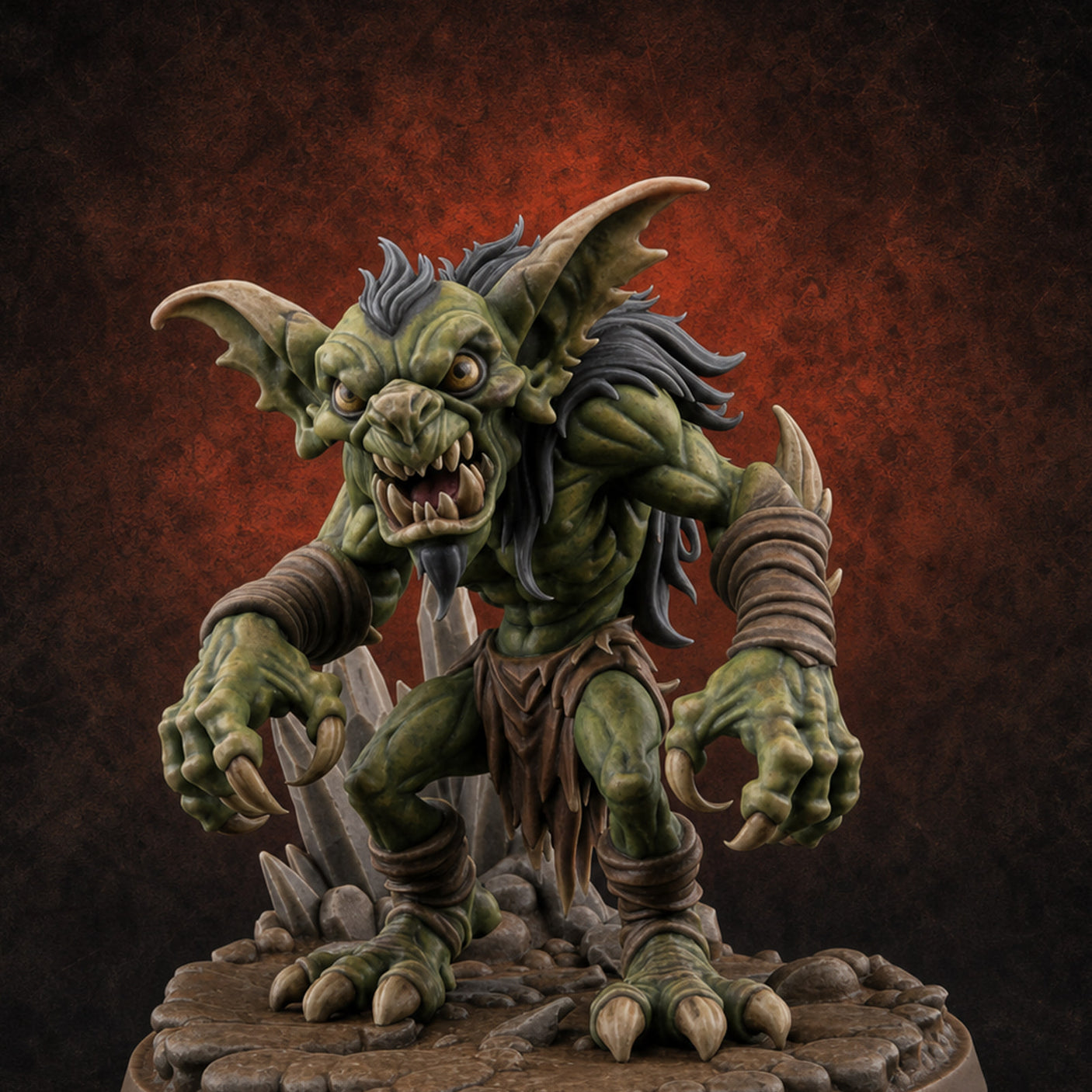 Tusks Bared Snarling Goblin Brute — painted concept preview (miniature supplied unpainted)