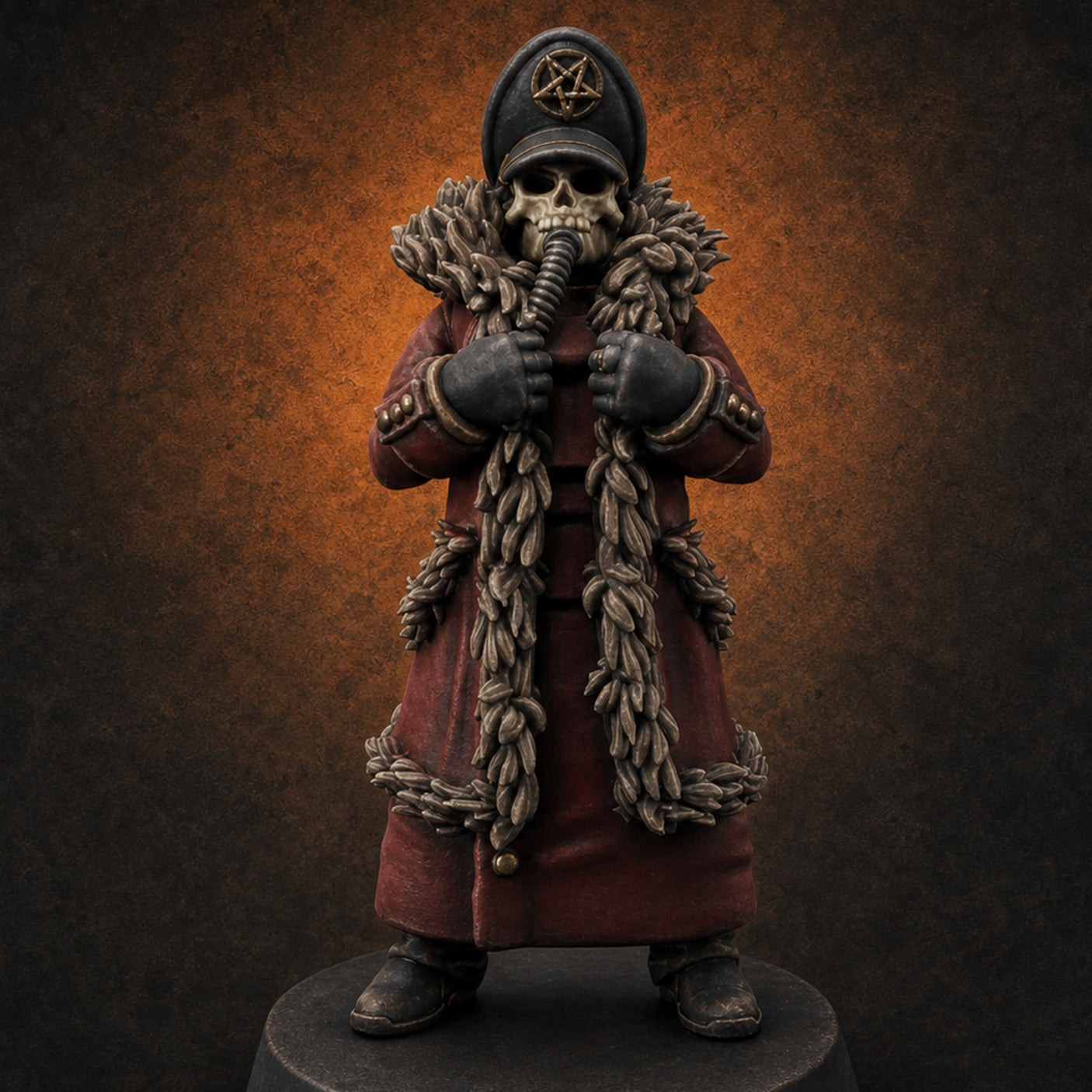 Pistol Toting Fur Lined Skeleton Masked Commissar B Miniature for Dungeons and Dragons, Pathfinder or other TTRPGs