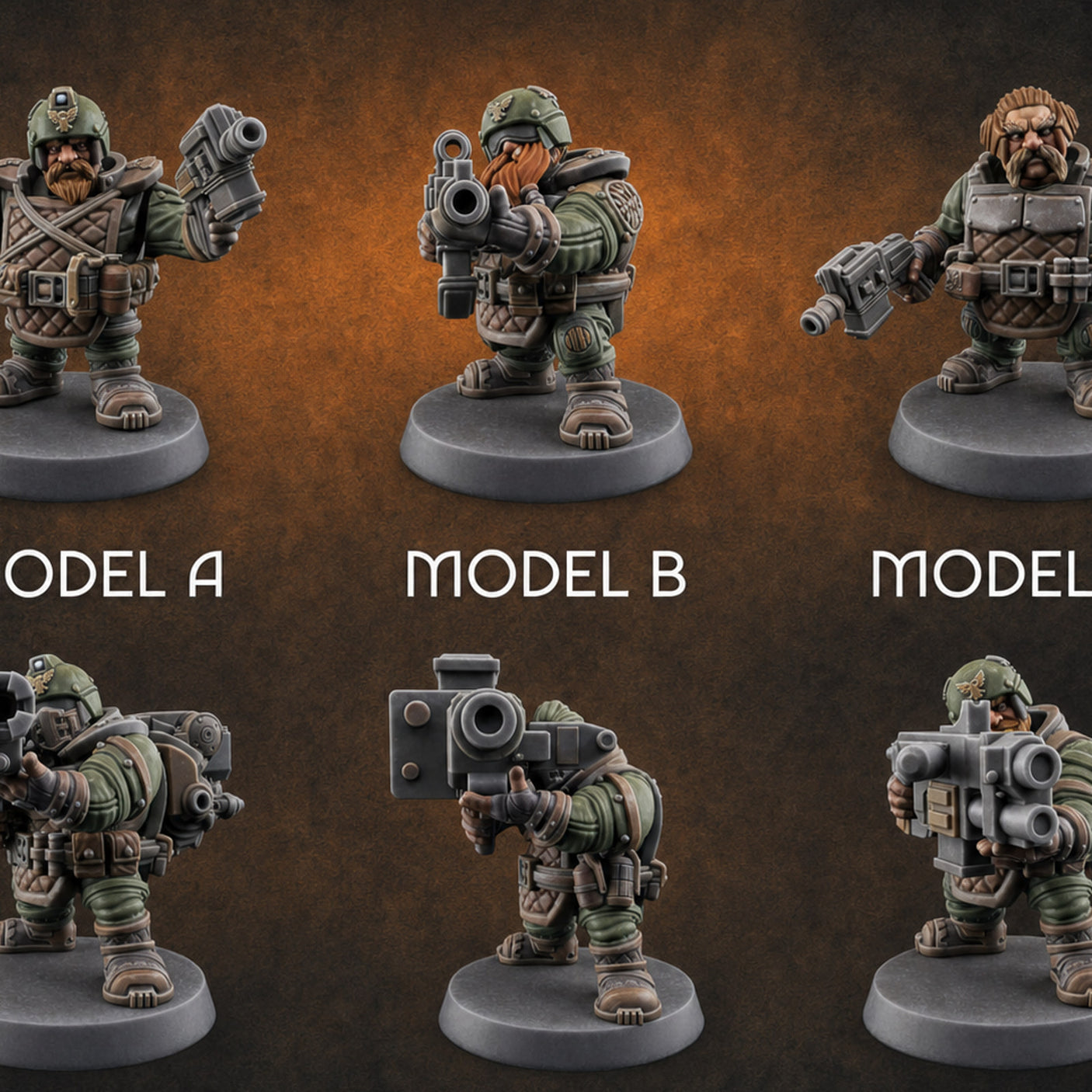 Both Barrels Blazing Space Dwarf Soldiers — painted concept preview (miniature supplied unpainted)