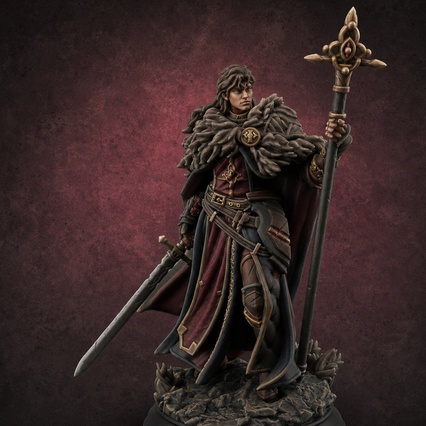 Staff Gripping Sword Trailing Human Paladin — painted concept preview (miniature supplied unpainted)