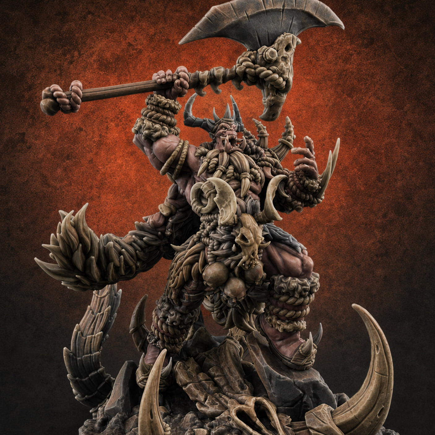 Tusks Bared Axe Raised Orc Warchief — painted concept preview (miniature supplied unpainted)