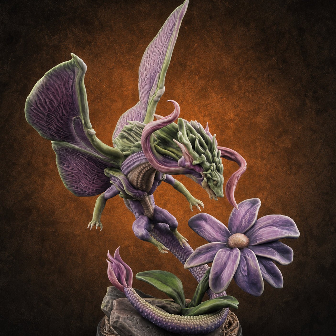 Stretching Faerie Dragons B — painted concept preview (miniature supplied unpainted)