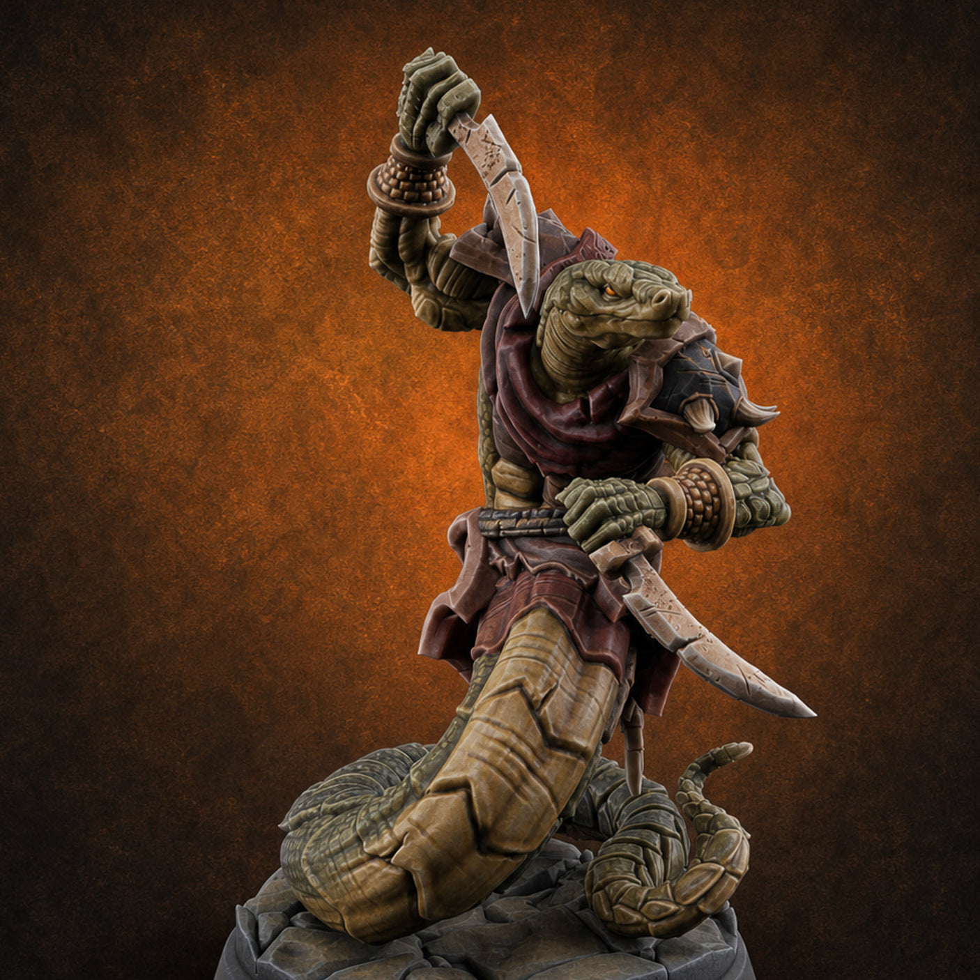 Swooping and Coiled Naga Warriors B — painted concept preview (miniature supplied unpainted)