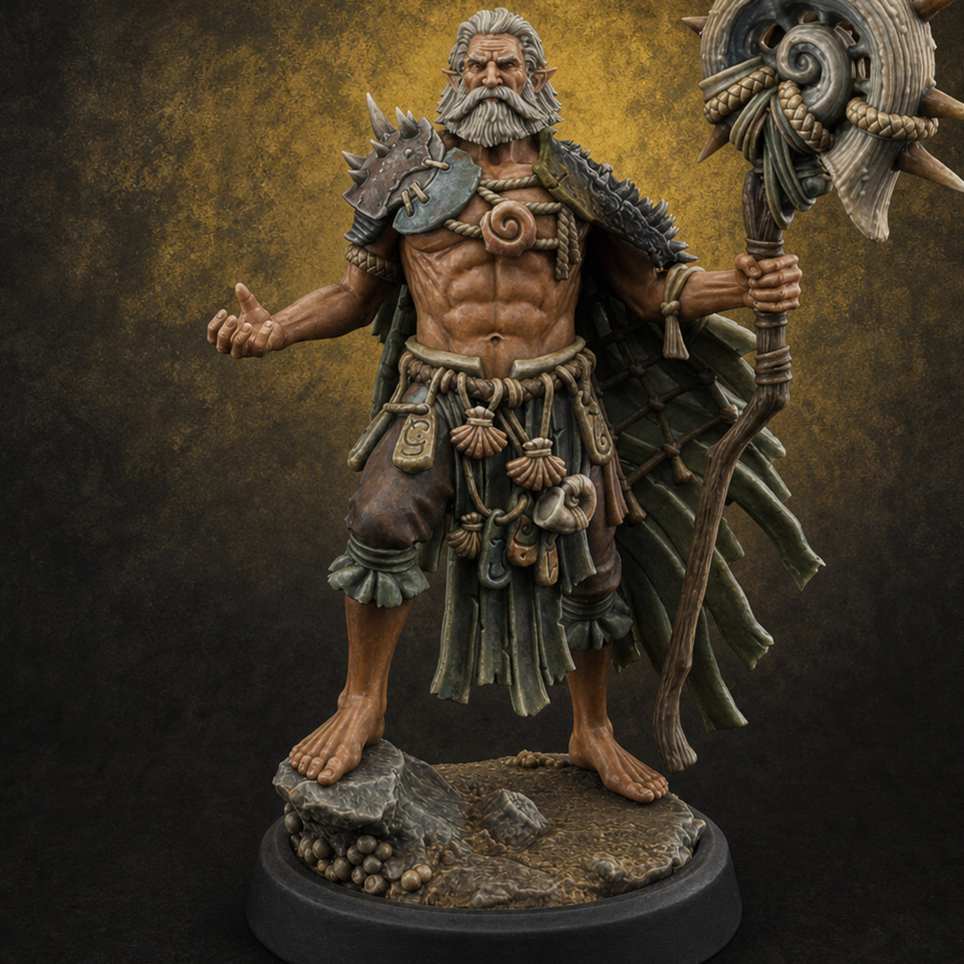 Shell Mace Clutching Weer Shaman Miniature for Dungeons and Dragons, Pathfinder or other TTRPGs