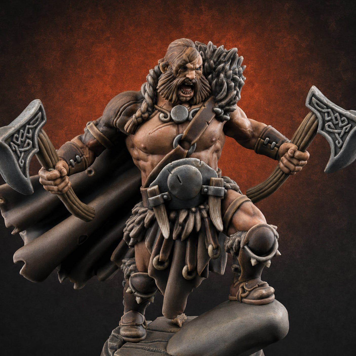 Axes Held High Barbarian Warchief — painted concept preview (miniature supplied unpainted)