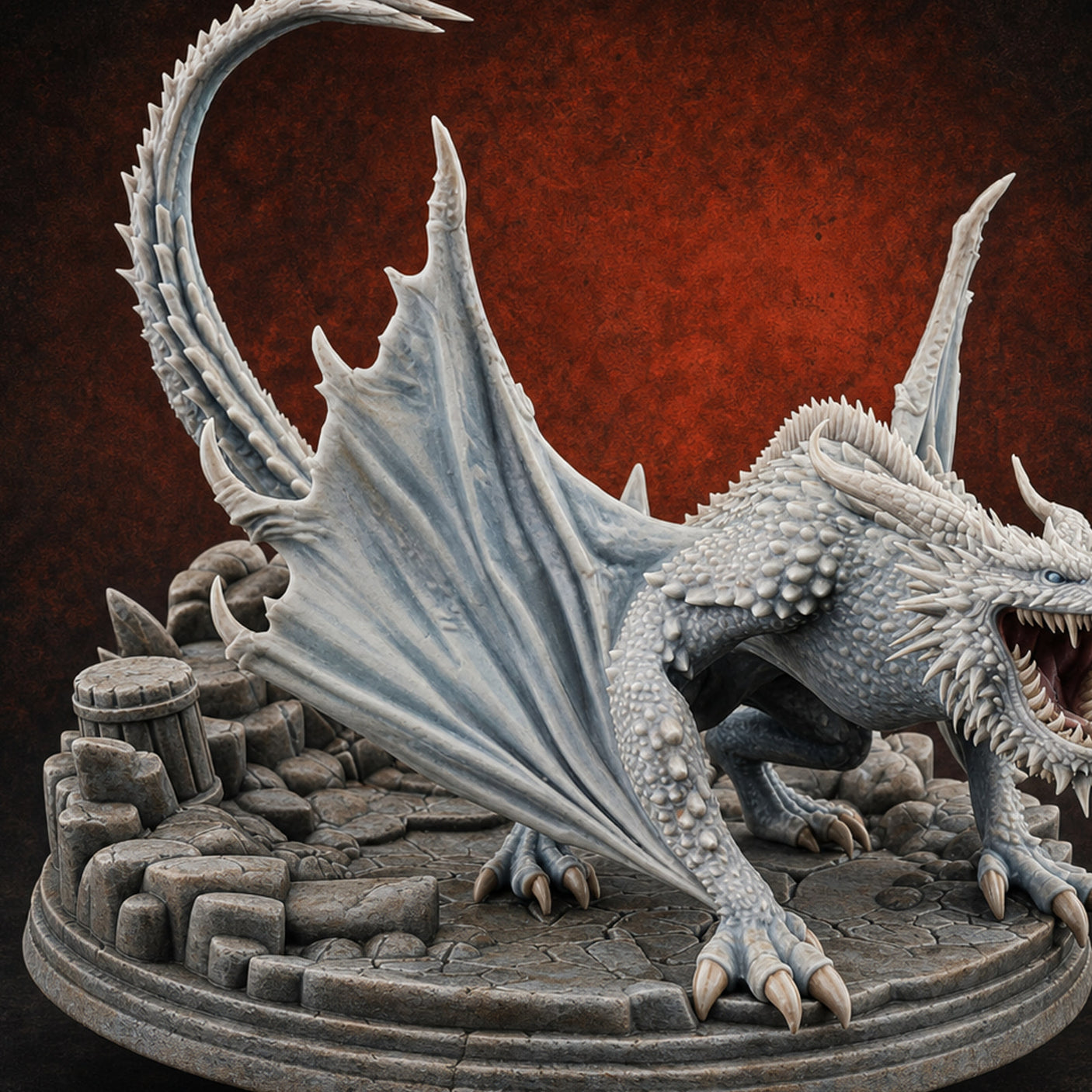 Jaws Wide Roaring White Dragon — painted concept preview (miniature supplied unpainted)