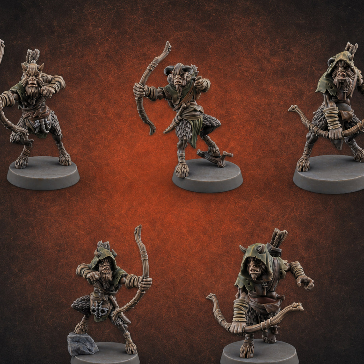 Nocking And Loosing Satyr Archers Miniature for Dungeons and Dragons, Pathfinder or other TTRPGs
