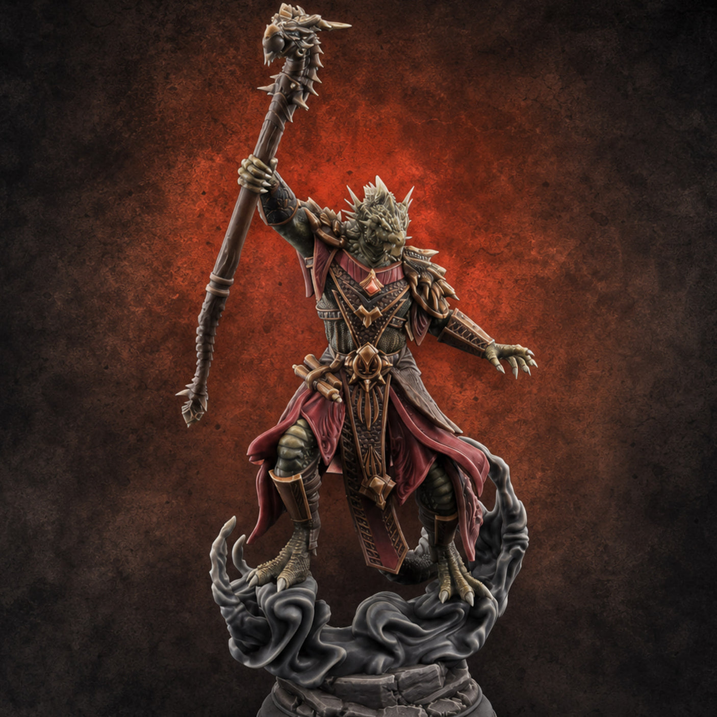 Staff Raising Dragonborn Sorcerer Miniature for Dungeons and Dragons, Pathfinder or other TTRPGs