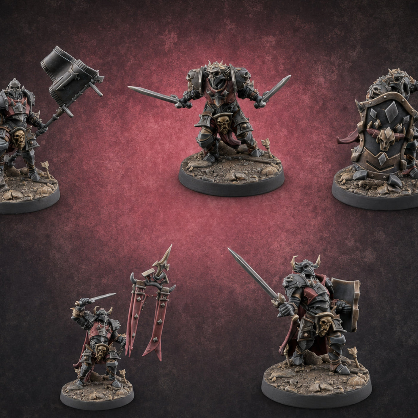 Dual Wielding Human Executioners — painted concept preview (miniature supplied unpainted)