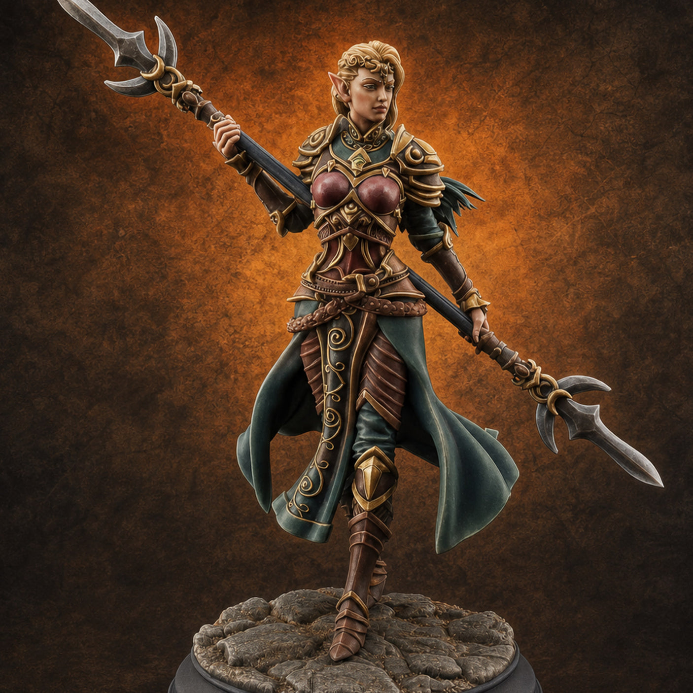 Twirling Double-Ended Elf Spearmaiden Miniature for Dungeons and Dragons, Pathfinder or other TTRPGs