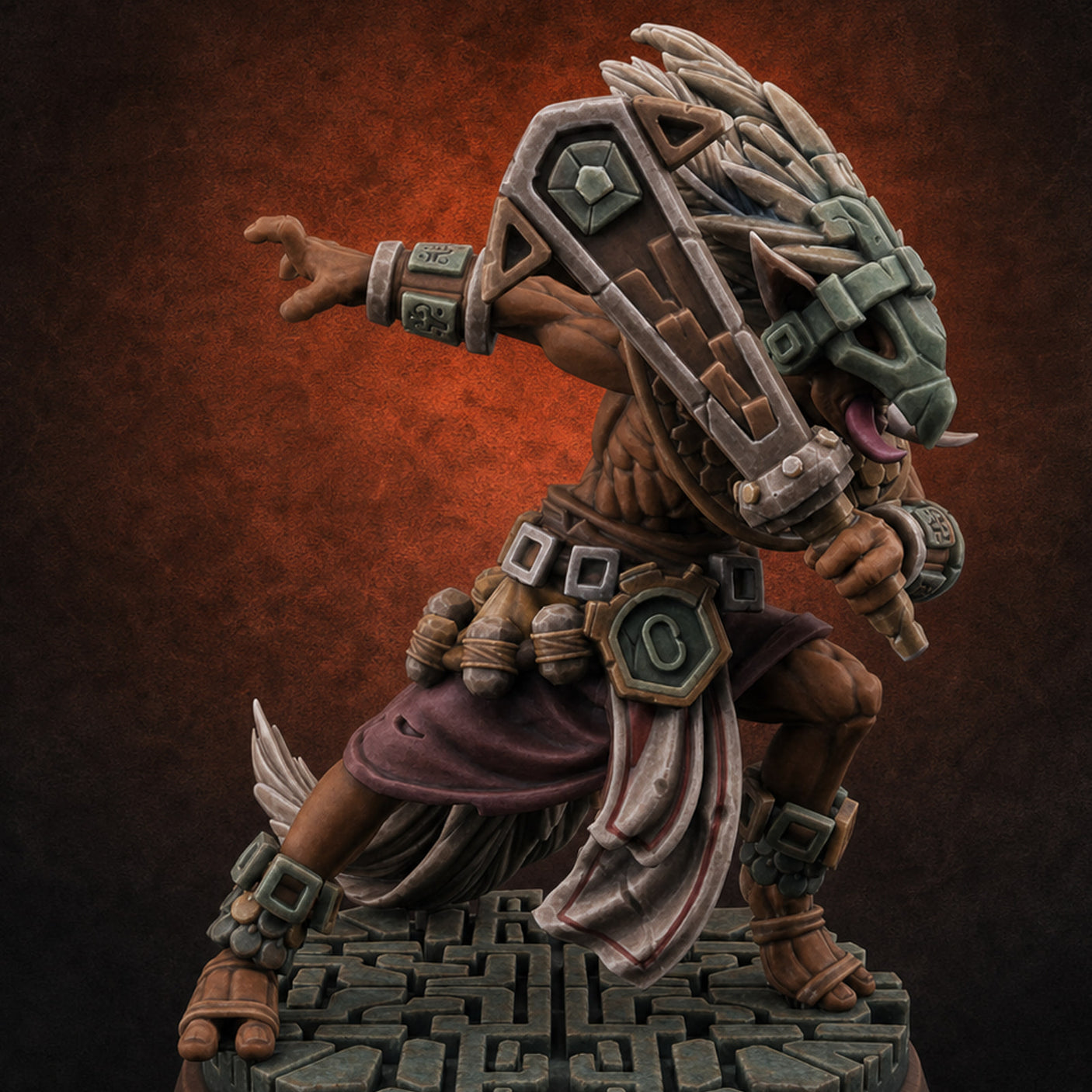 Aztec Inspired Stone-Fisted Hobgoblin Fighter A — painted concept preview (miniature supplied unpainted)