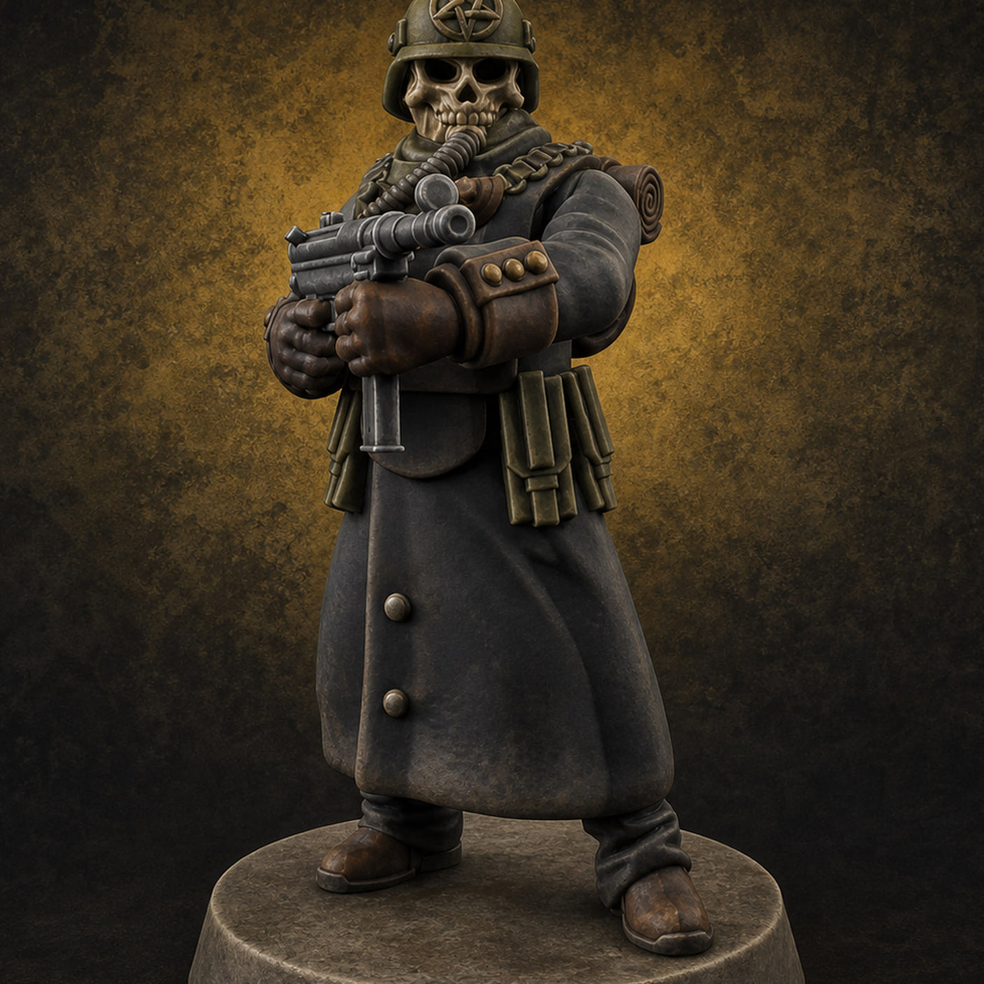 Gas-Masked Trenchcoated Skeleton Trooper D Miniature for Dungeons and Dragons, Pathfinder or other TTRPGs