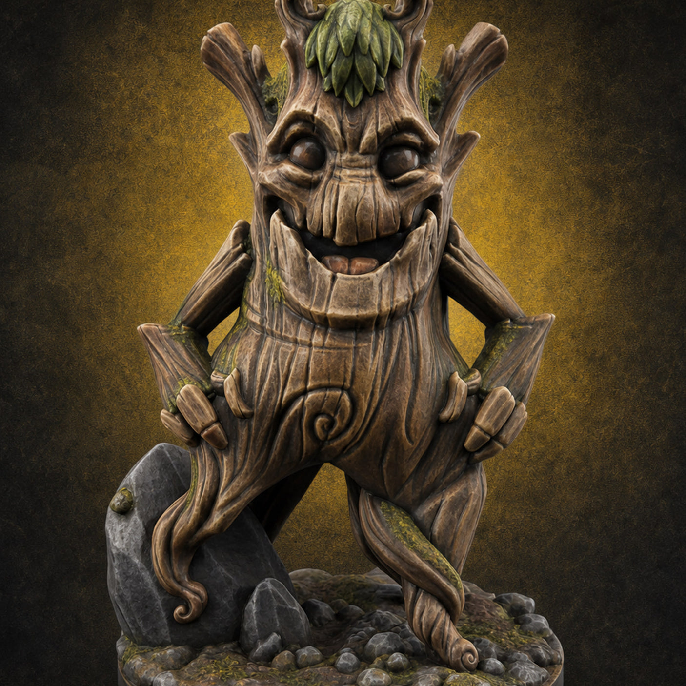 Grinning Wide Treant Sapling C Miniature for Dungeons and Dragons, Pathfinder or other TTRPGs