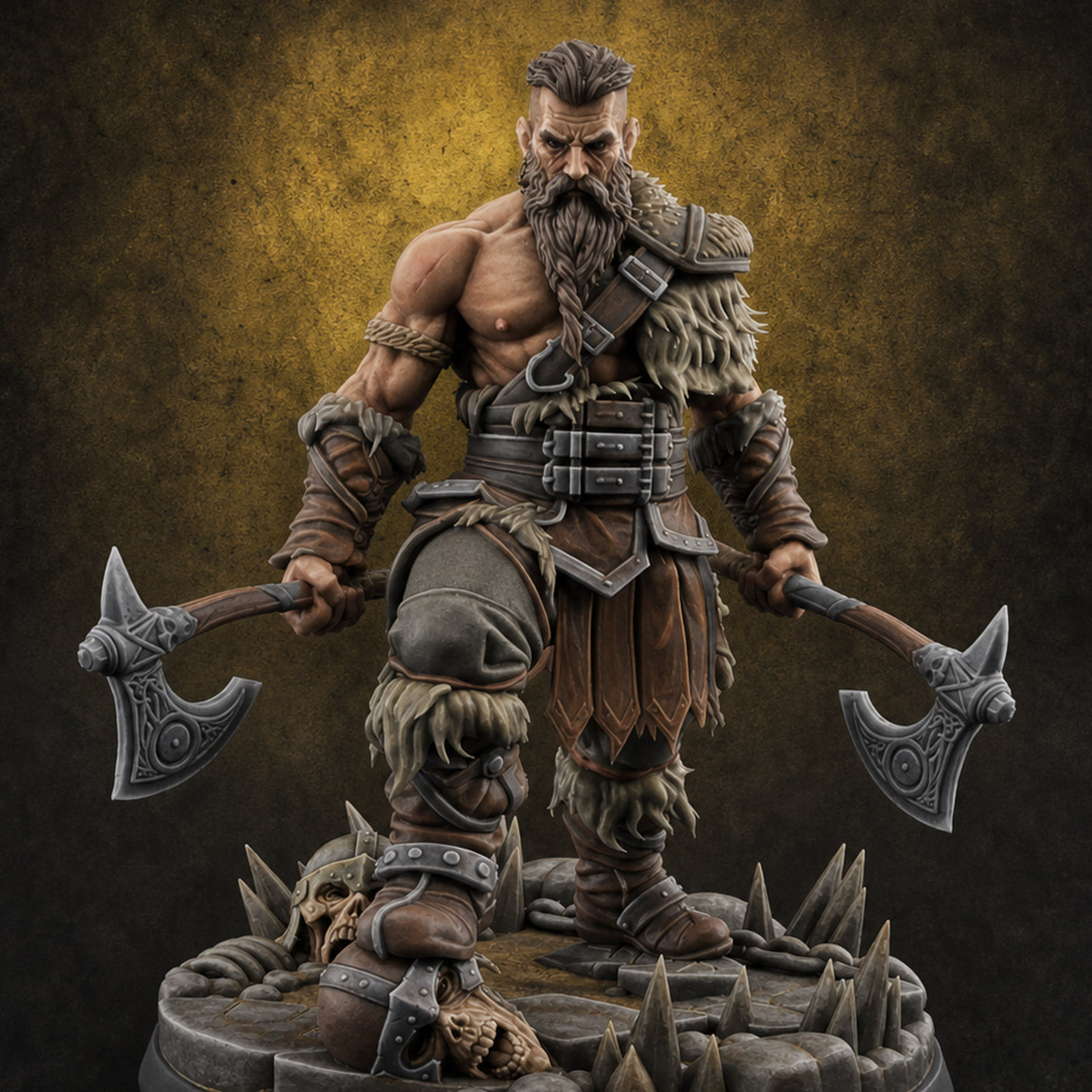 Twin Axes Ready Viking — painted concept preview (miniature supplied unpainted)