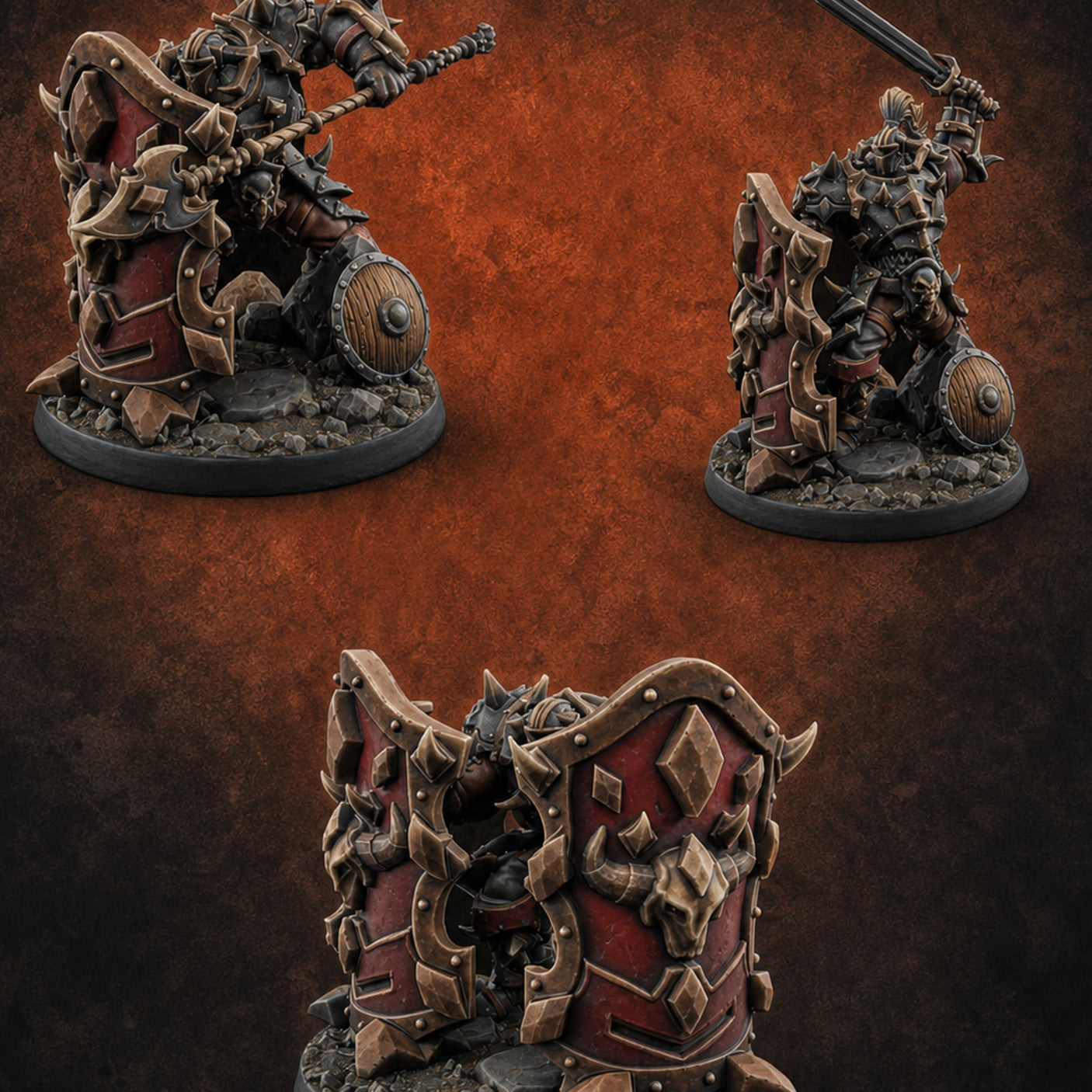 Heavy Shielded Demon Warriors — painted concept preview (miniature supplied unpainted)