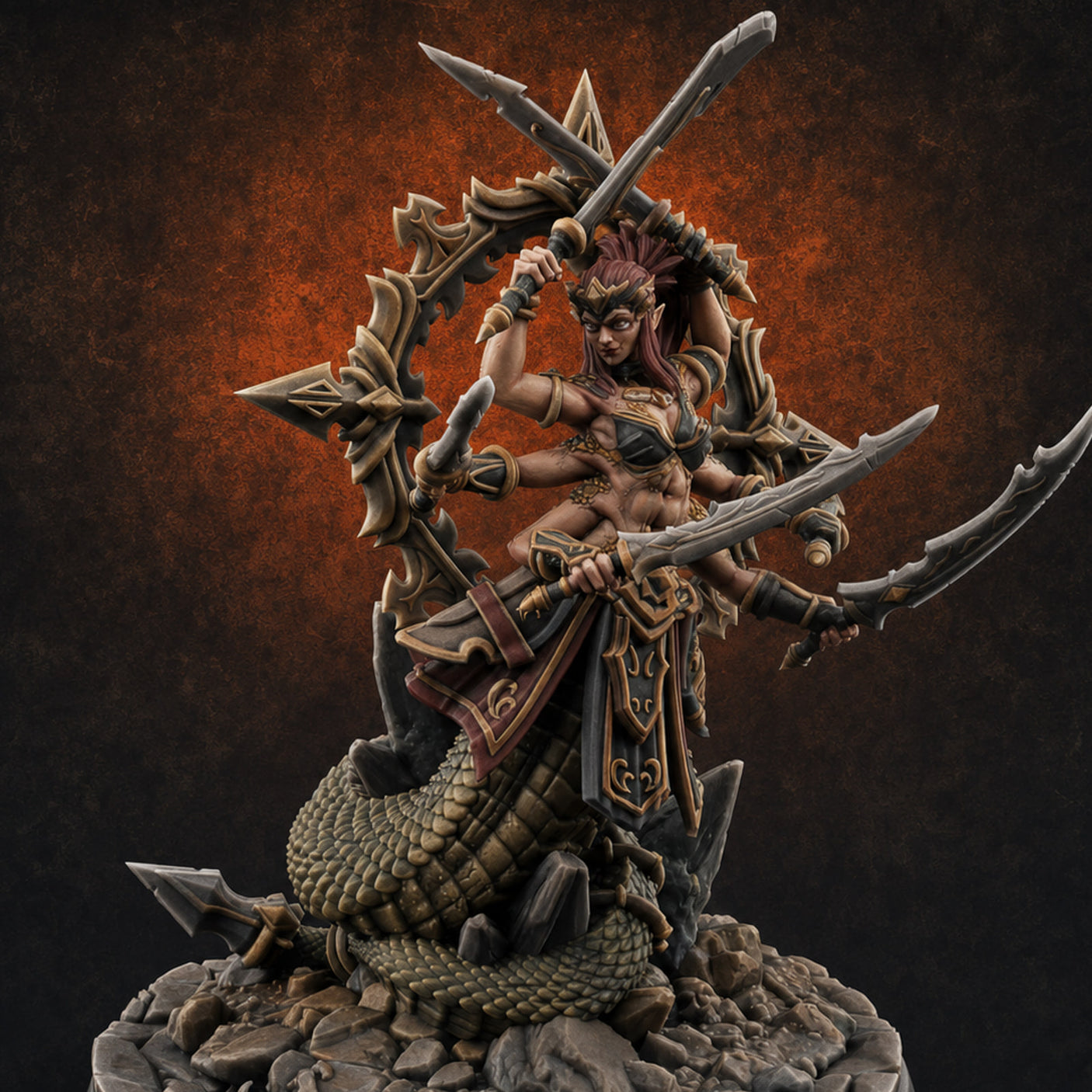 Blades Crossed Deadly Marilith Warrior — painted concept preview (miniature supplied unpainted)