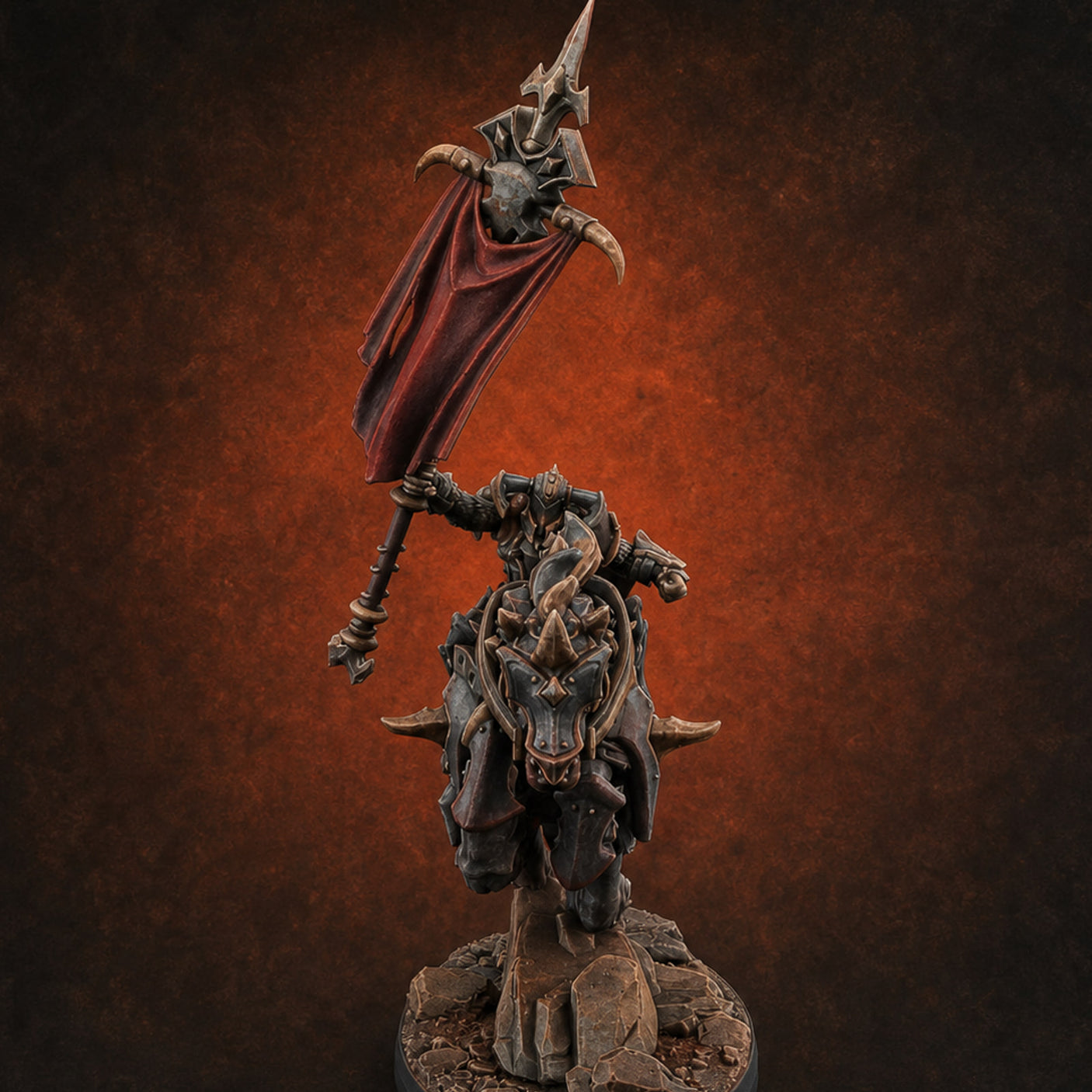 Fist Raised Triumphant War Stallion Warlord F — painted concept preview (miniature supplied unpainted)