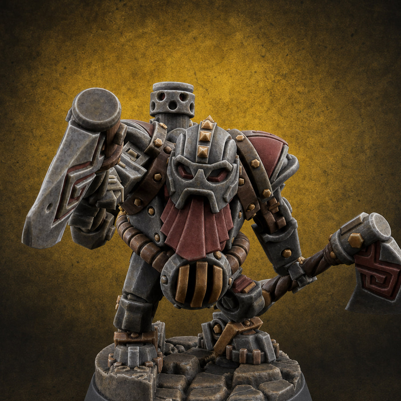 Shell Plated Striding Mech Dwarf Warriors B — painted concept preview (miniature supplied unpainted)